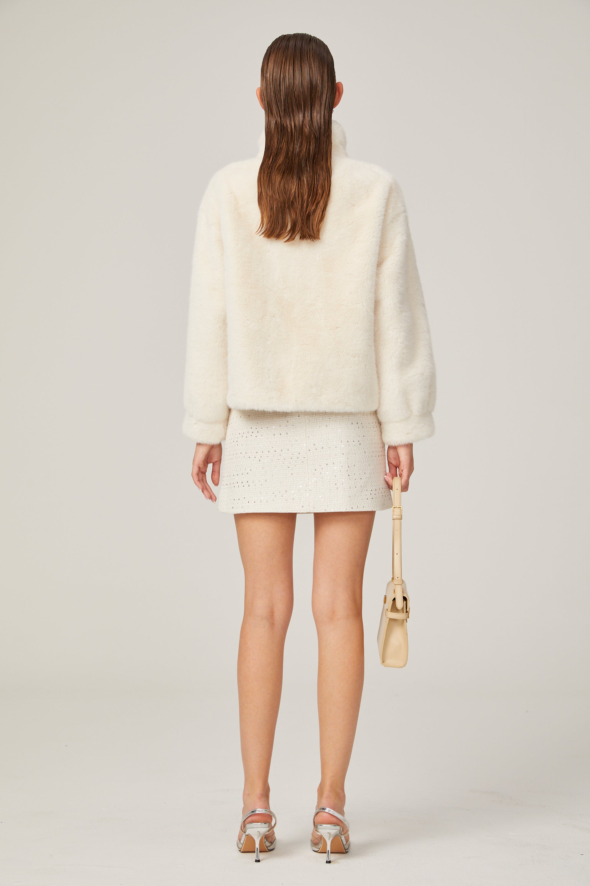 Chantal white faux-fur double-breasted jacket