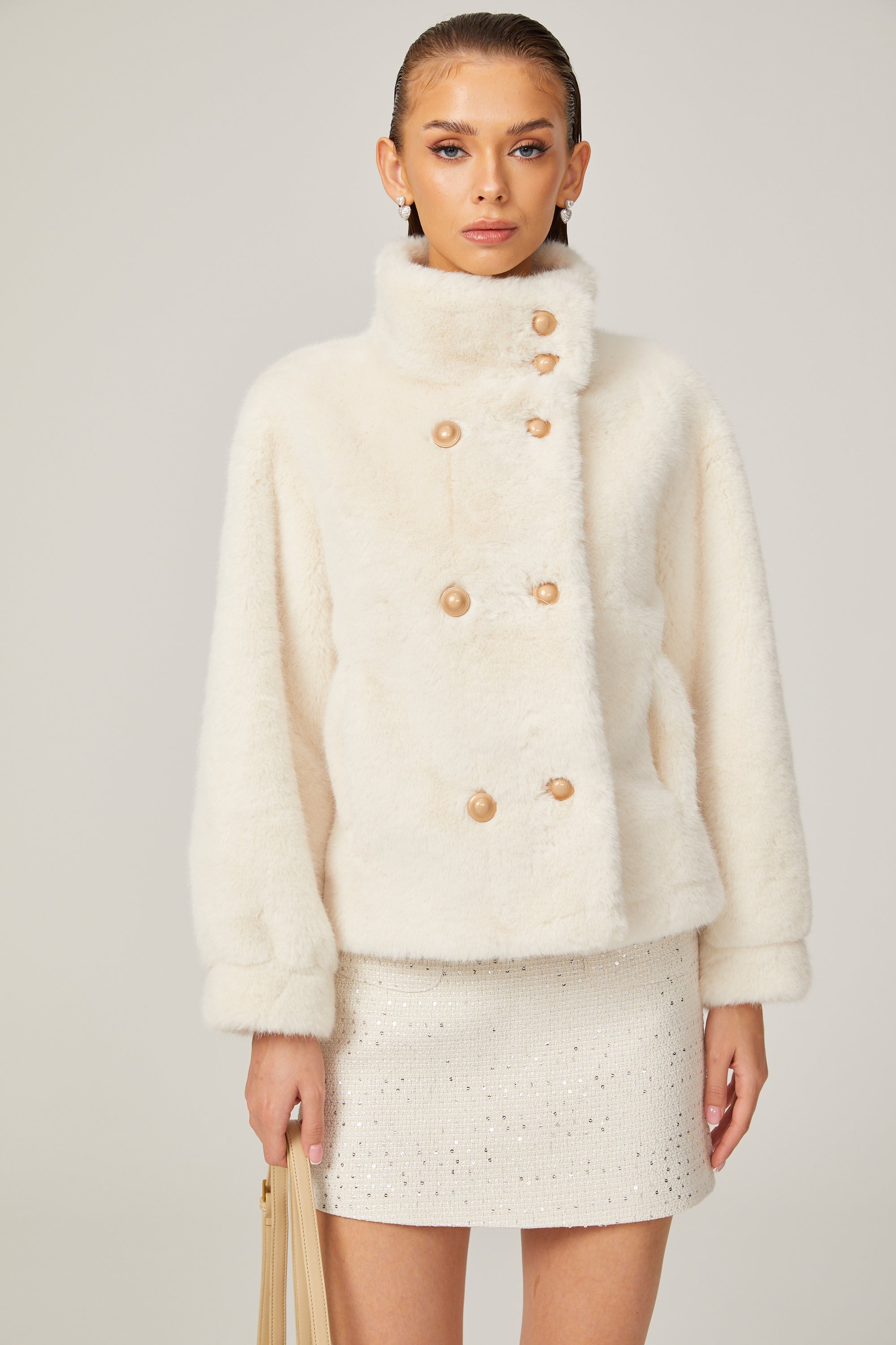 Chantal white faux-fur double-breasted jacket