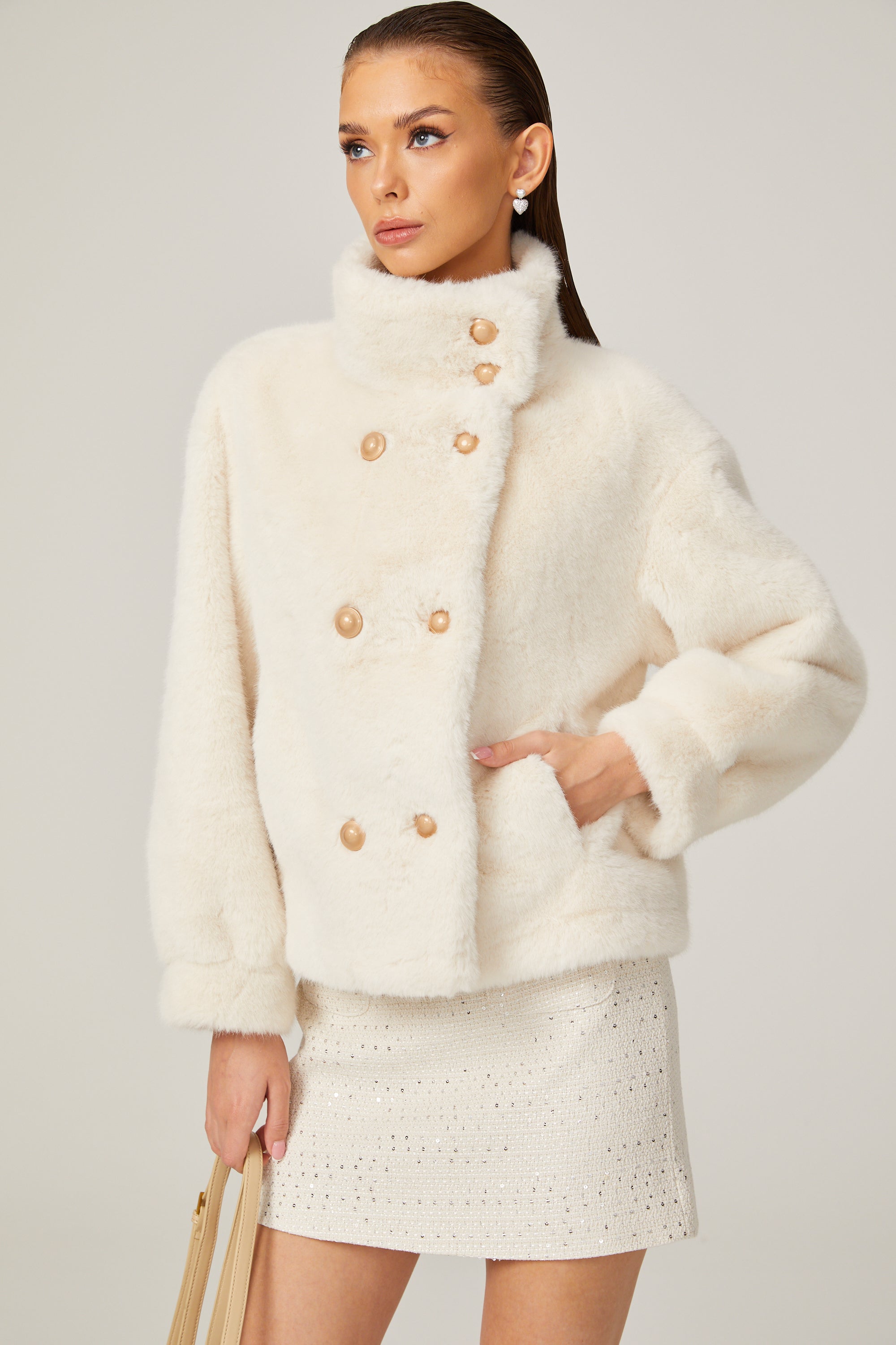 Chantal white faux-fur double-breasted jacket