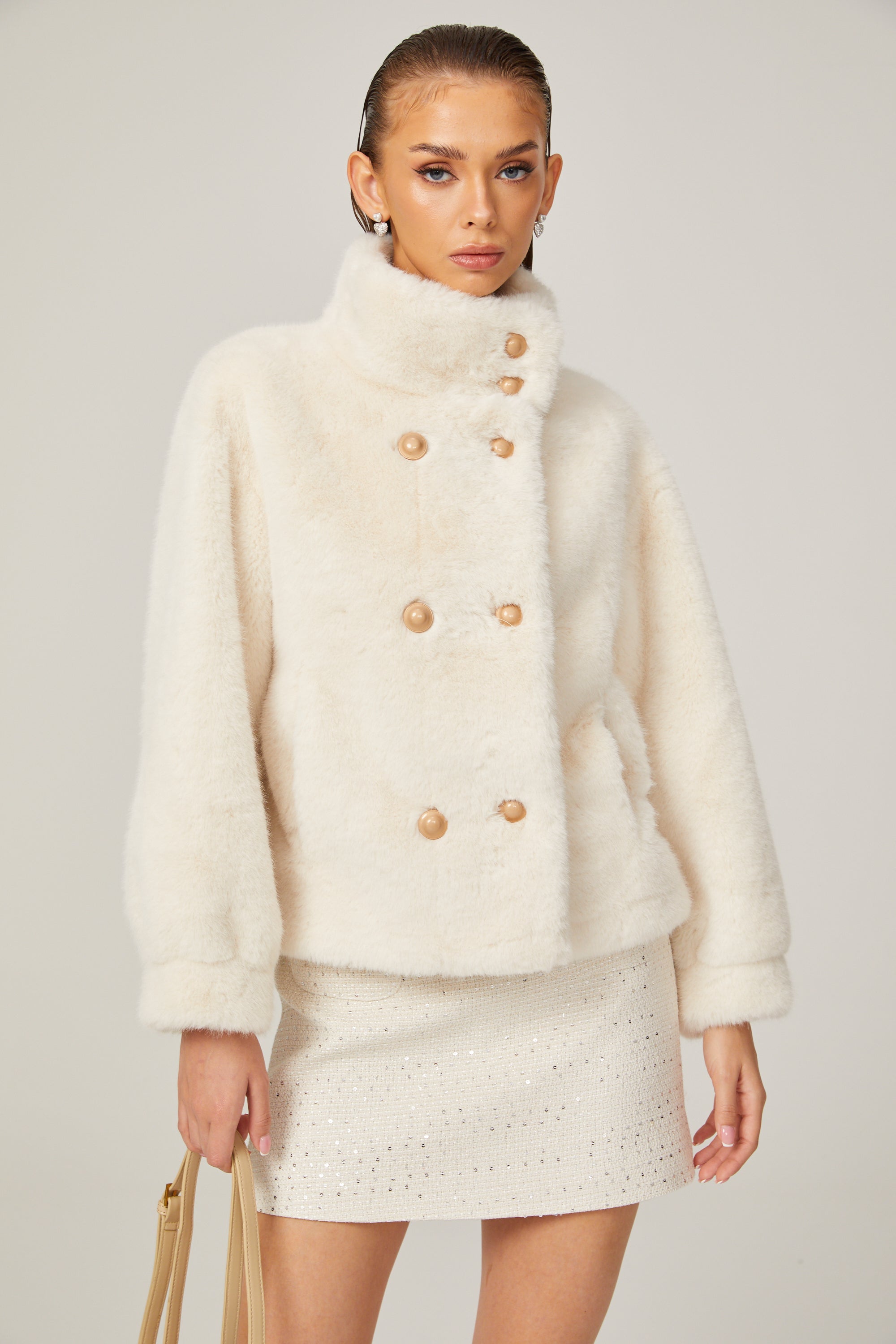 Chantal white faux-fur double-breasted jacket