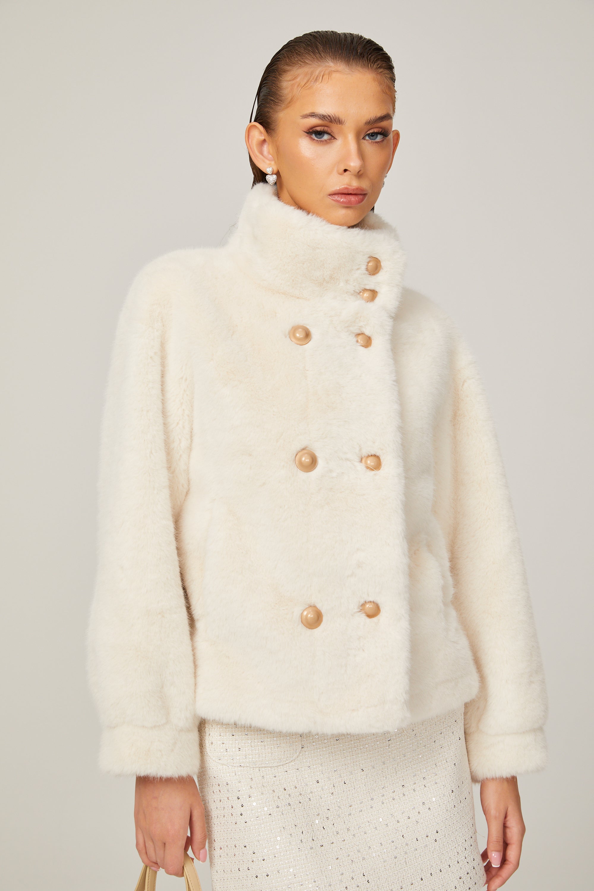 Chantal white faux-fur double-breasted jacket