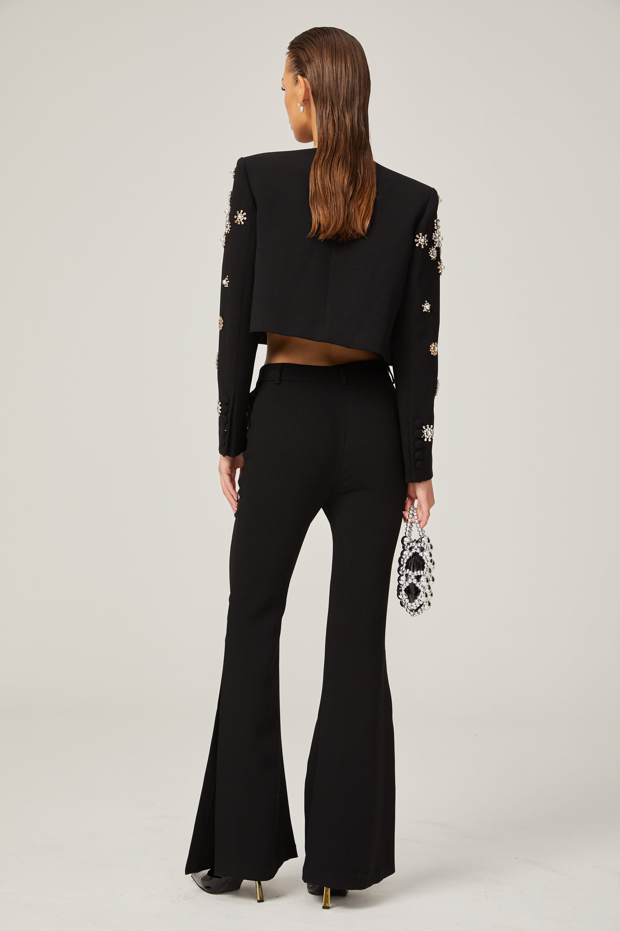 Éléonore black embellished jacket & trousers matching set