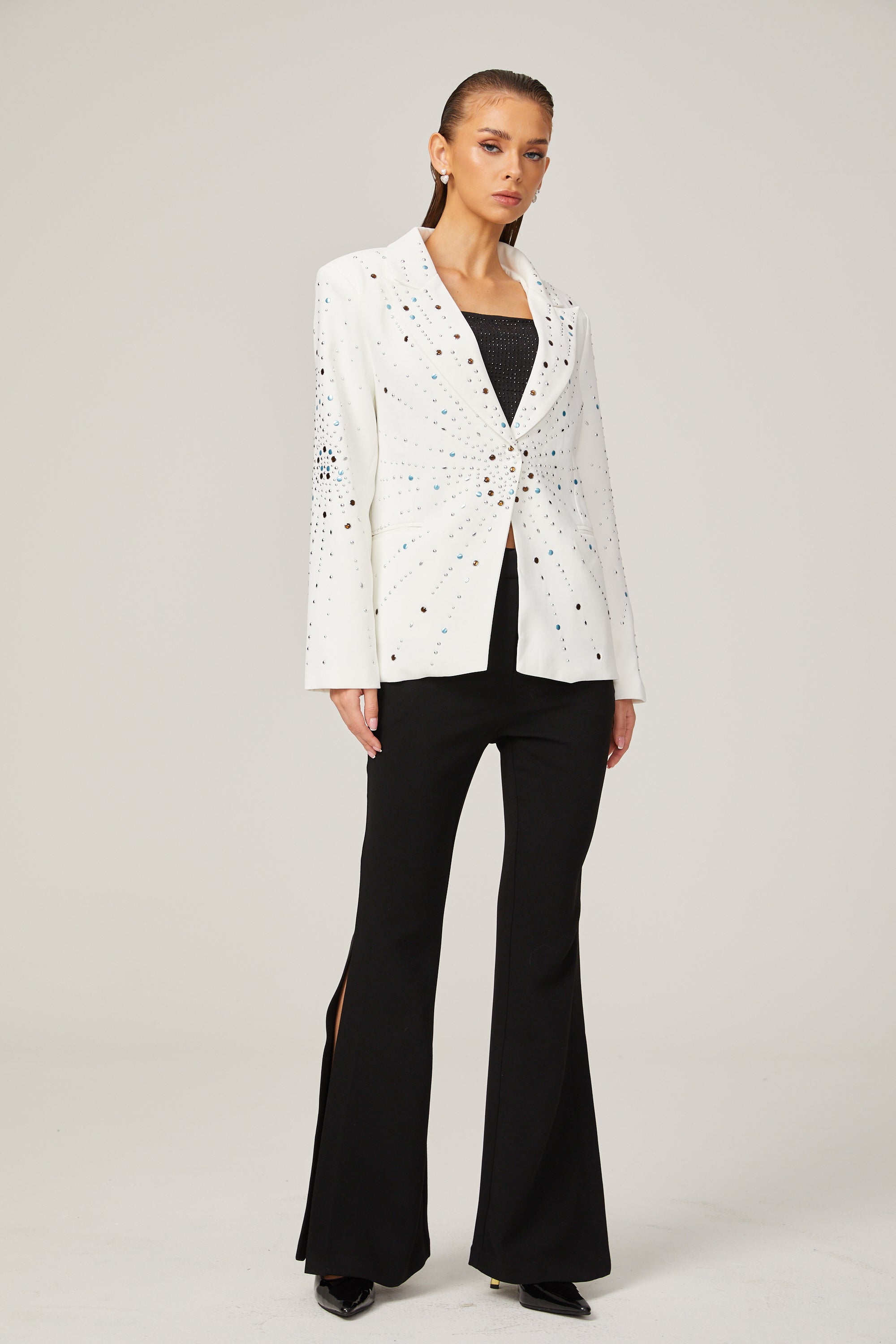 Jocelyne white rhinestone-embellished blazer