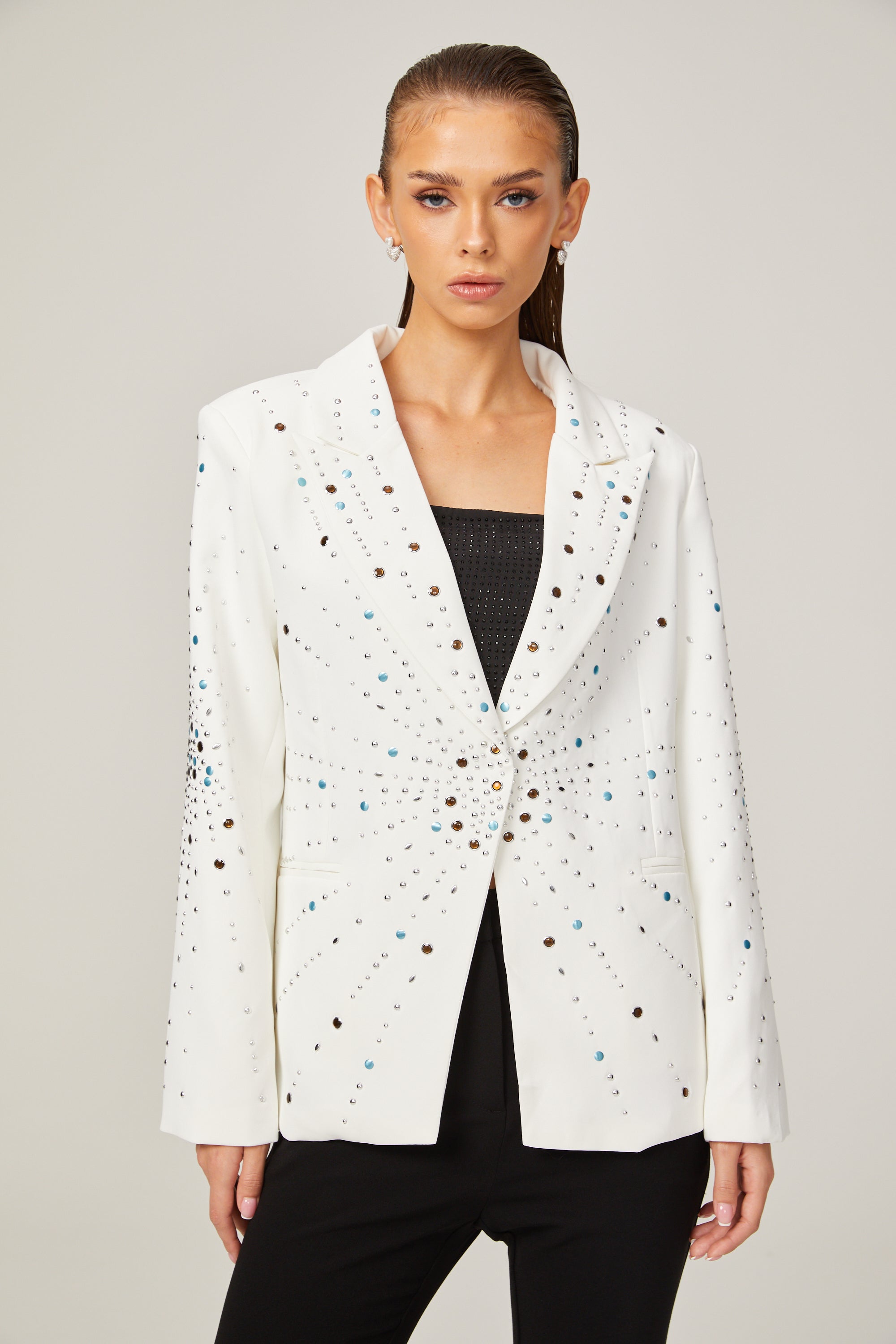 Jocelyne white rhinestone-embellished blazer