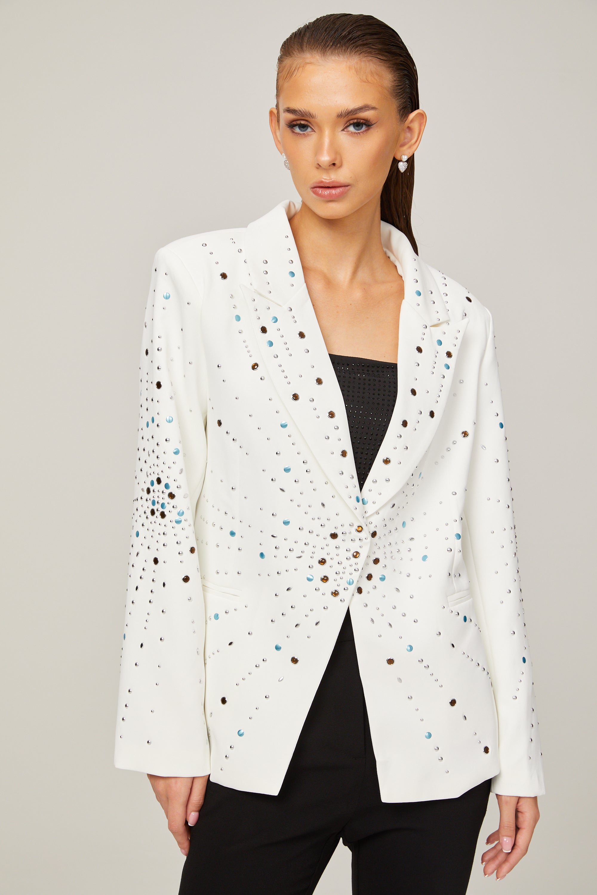 Jocelyne white rhinestone-embellished blazer