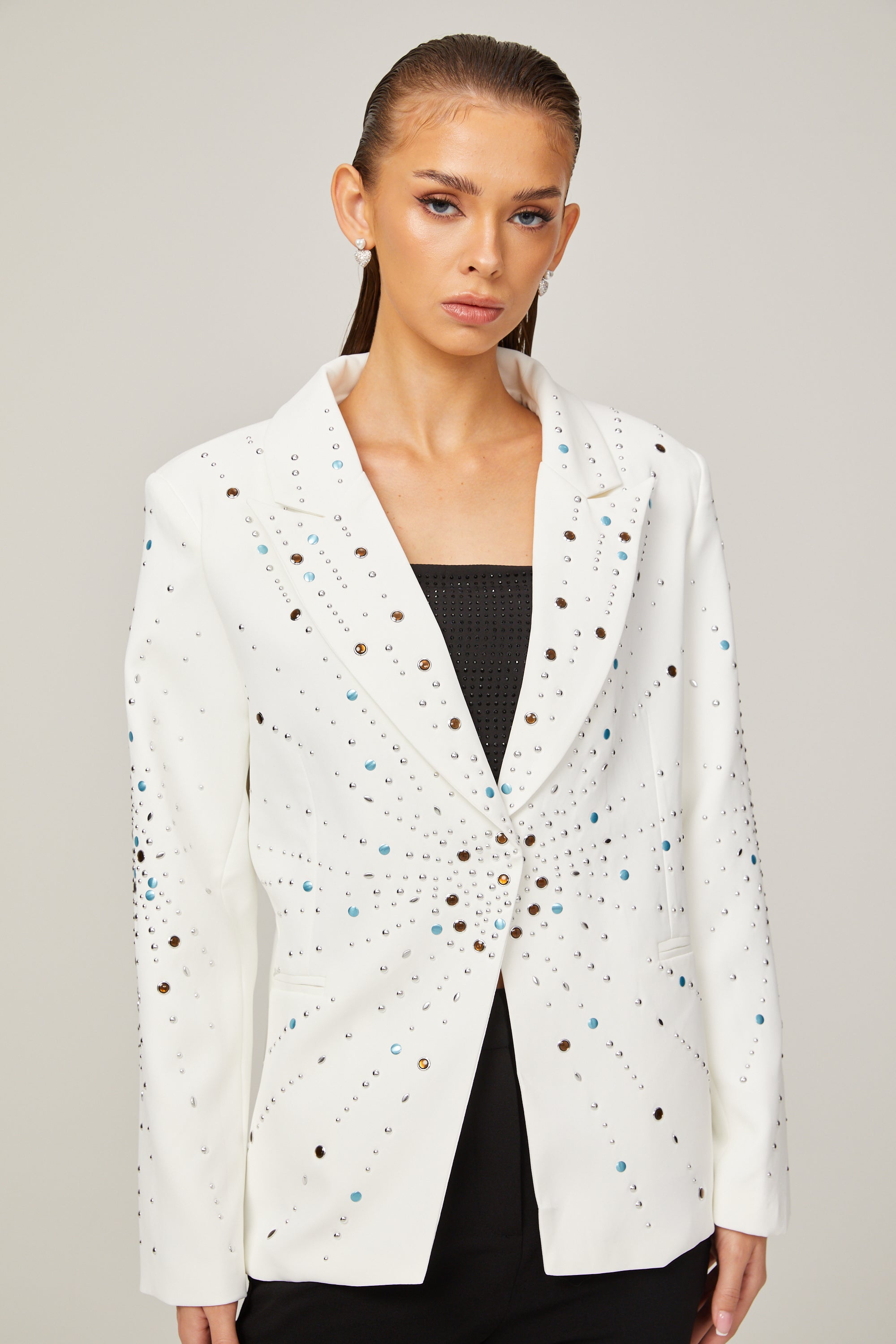 Jocelyne white rhinestone-embellished blazer