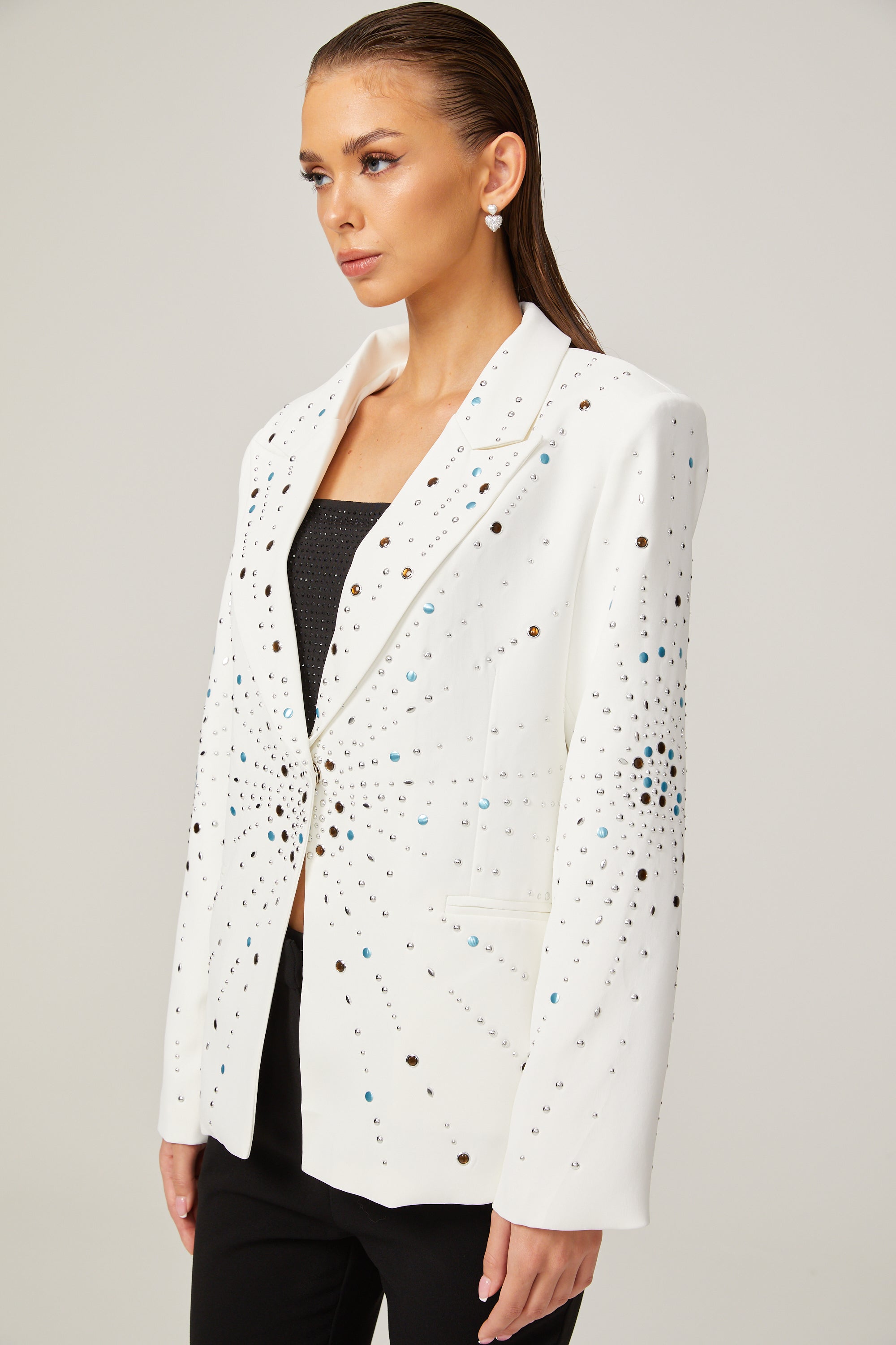 Jocelyne white rhinestone-embellished blazer