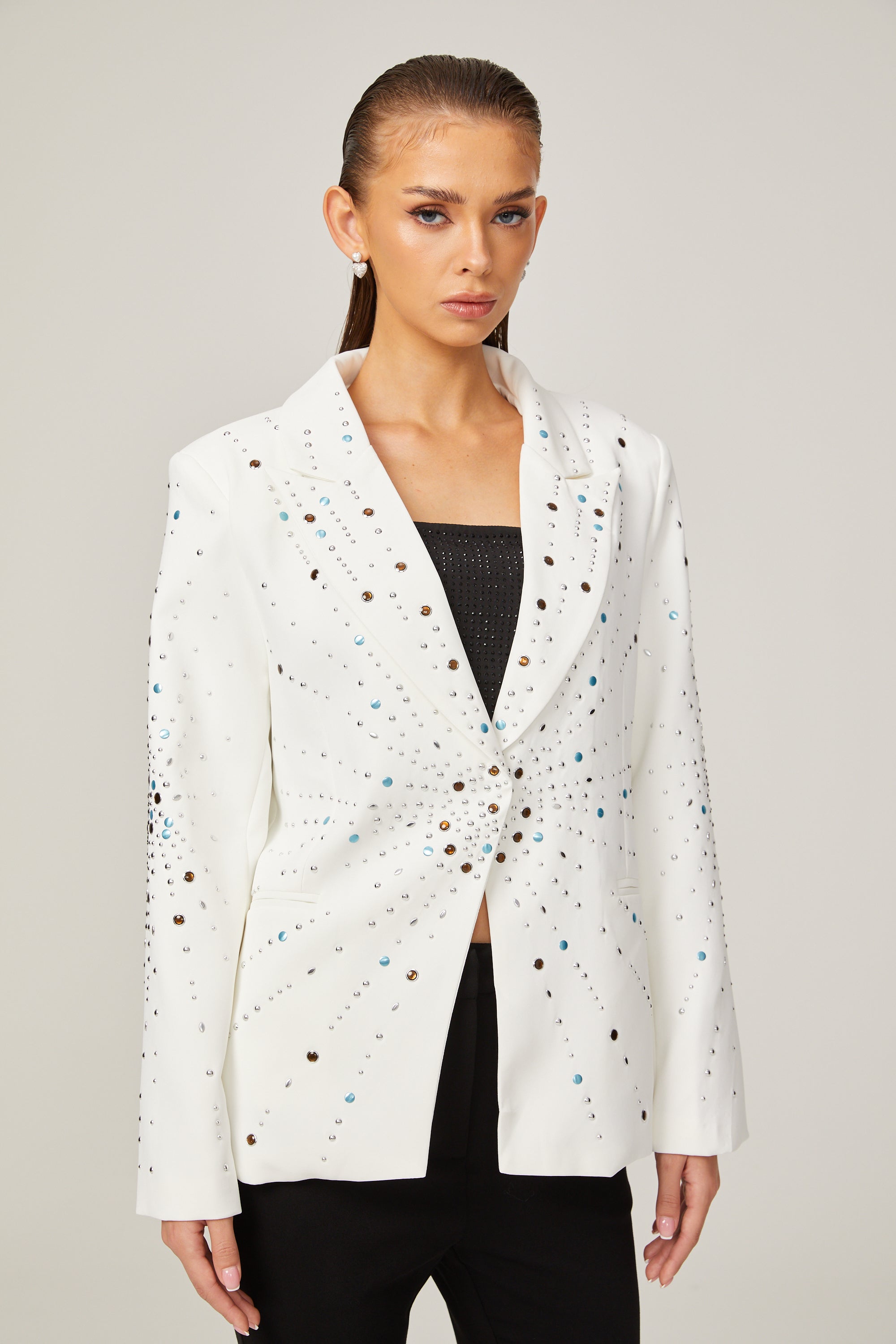 Jocelyne white rhinestone-embellished blazer