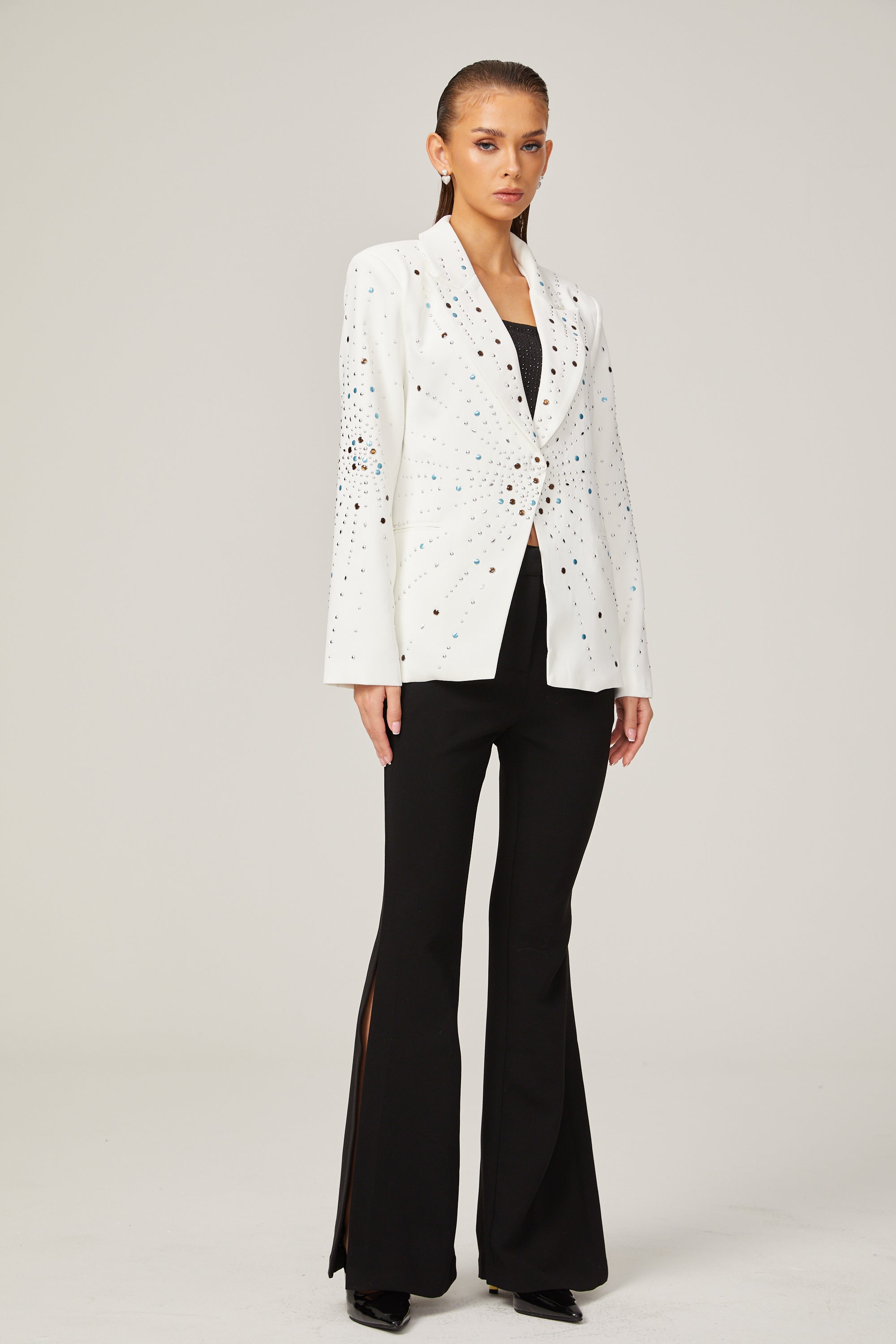 Jocelyne white rhinestone-embellished blazer