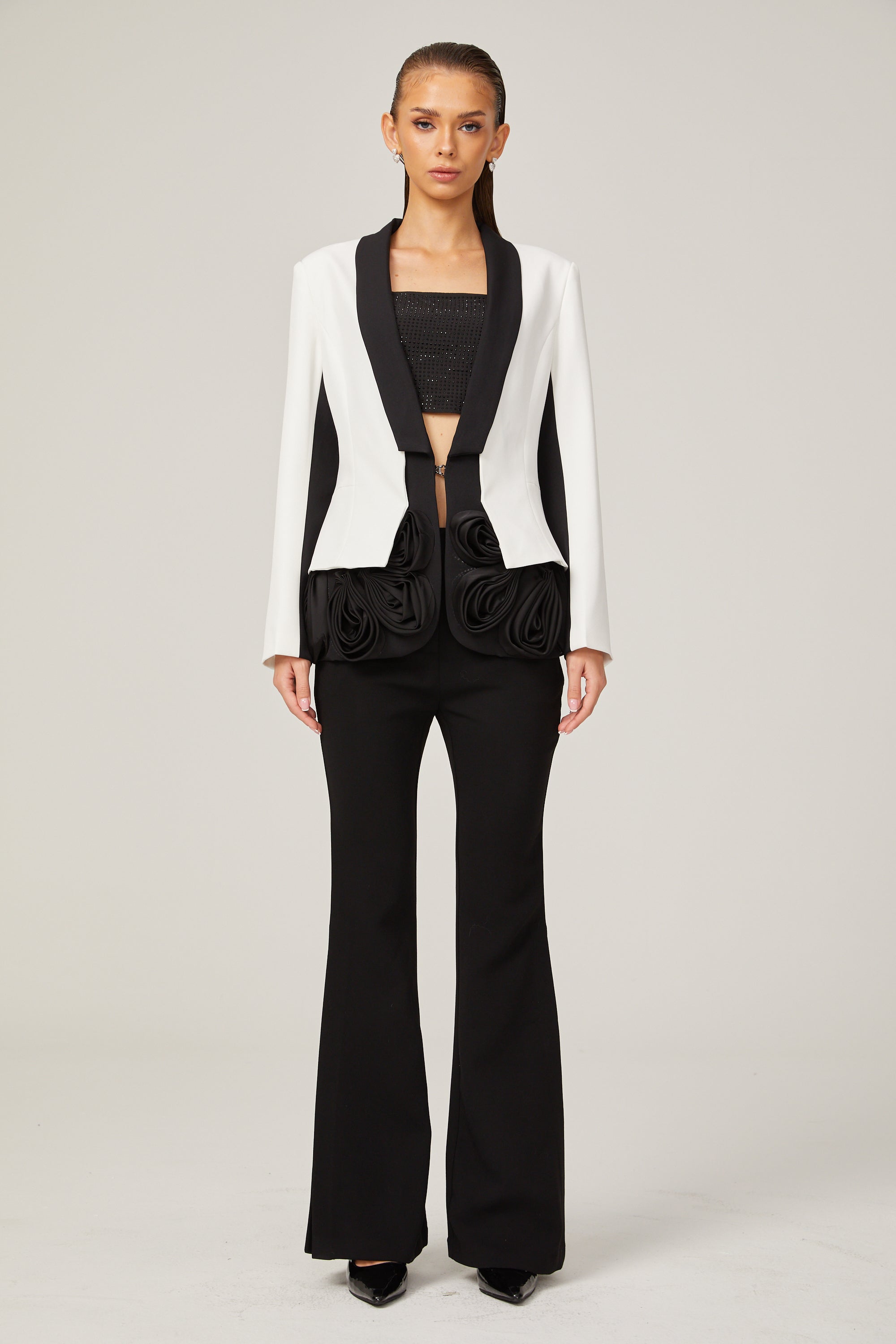 Jessica white 3d-petal layered blazer