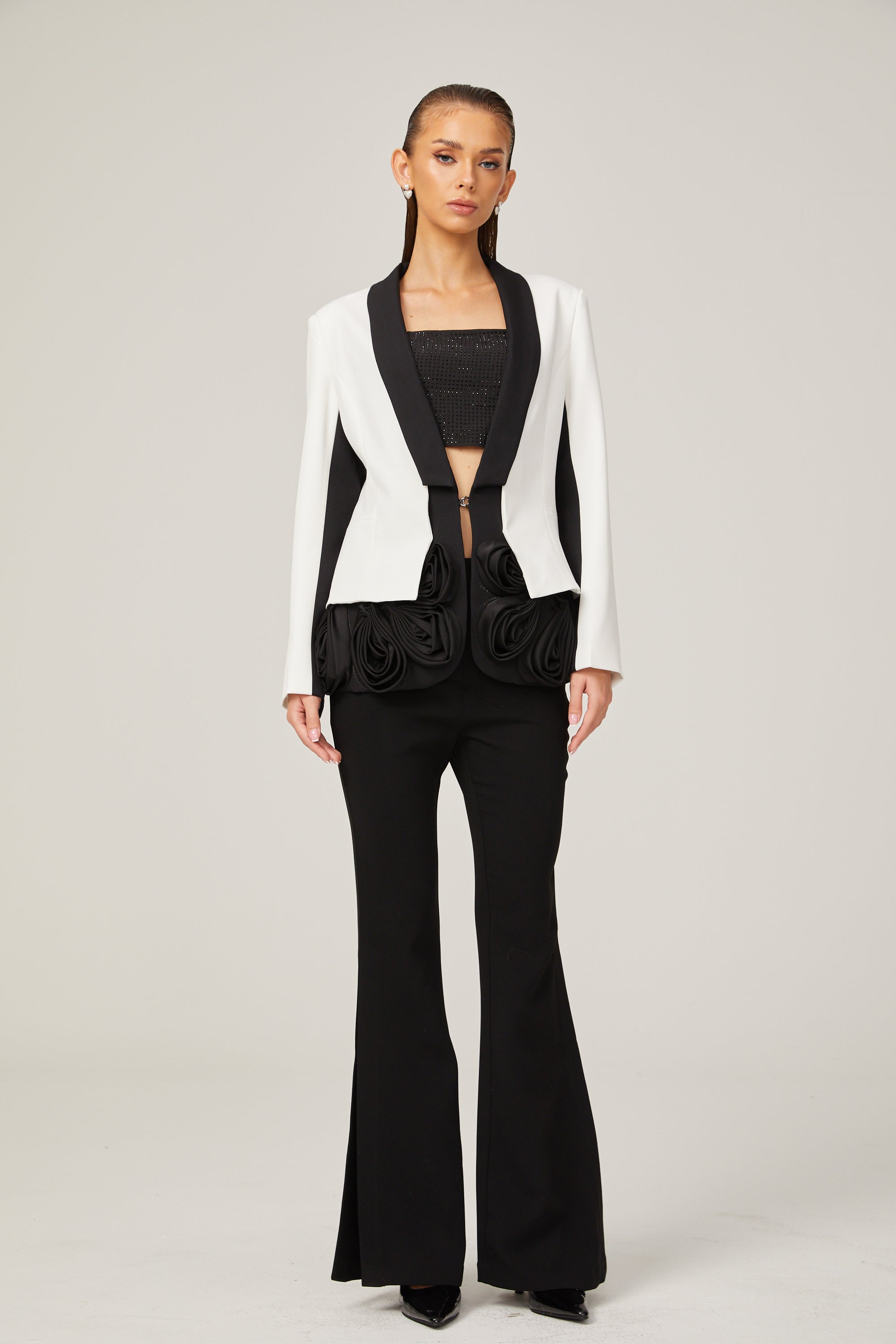 Jessica white 3d-petal layered blazer