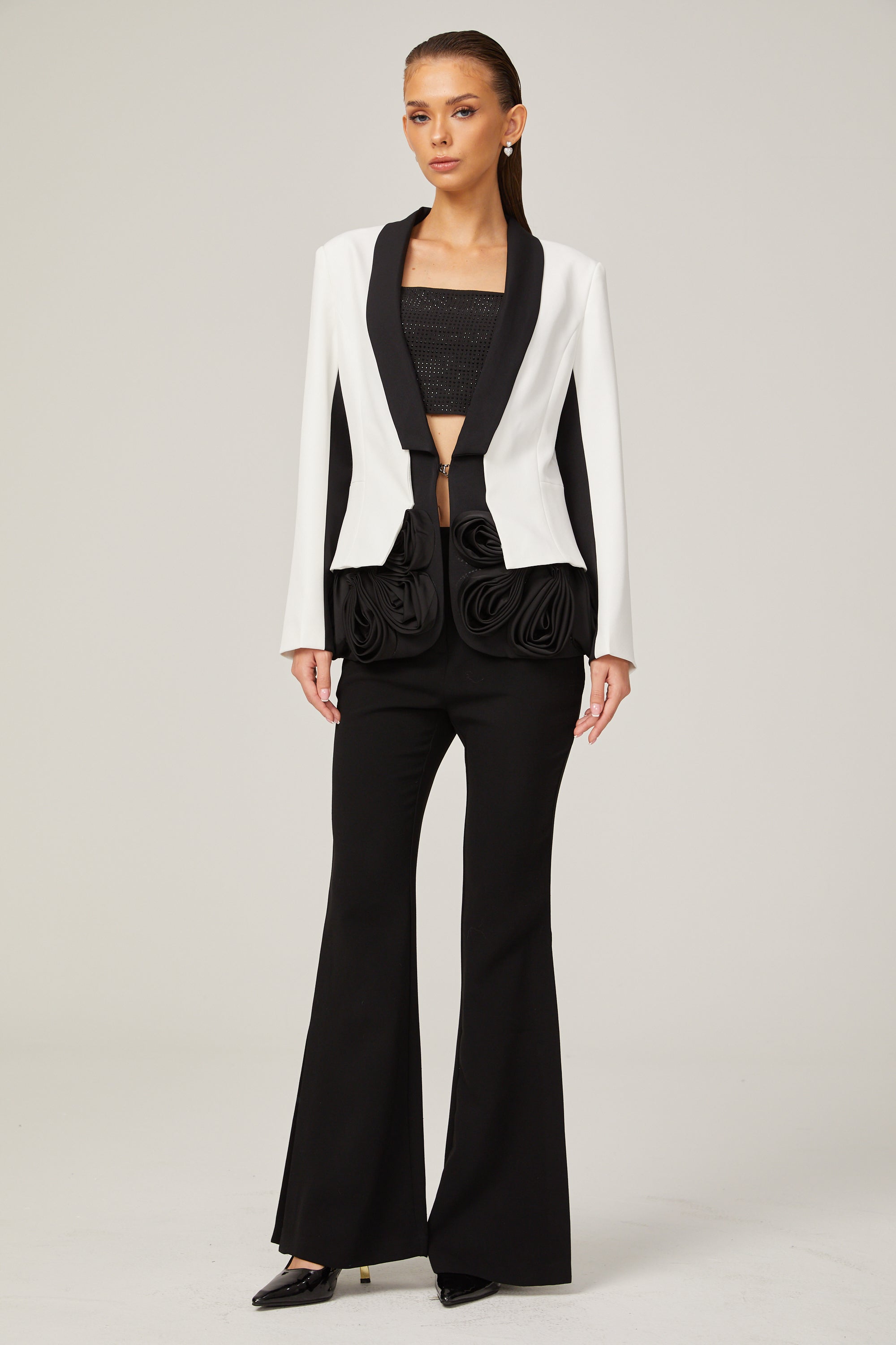 Jessica white 3d-petal layered blazer