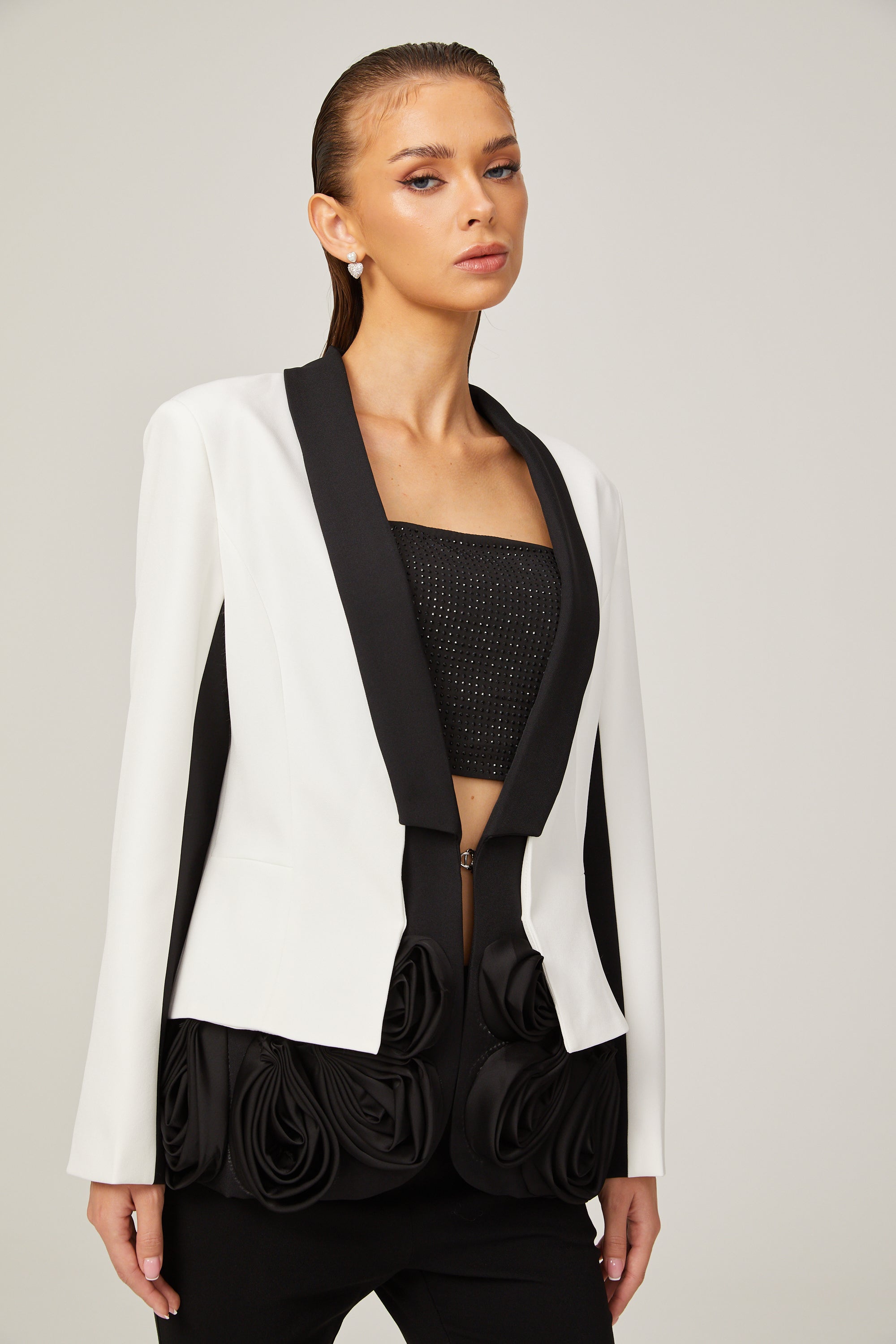 Jessica white 3d-petal layered blazer