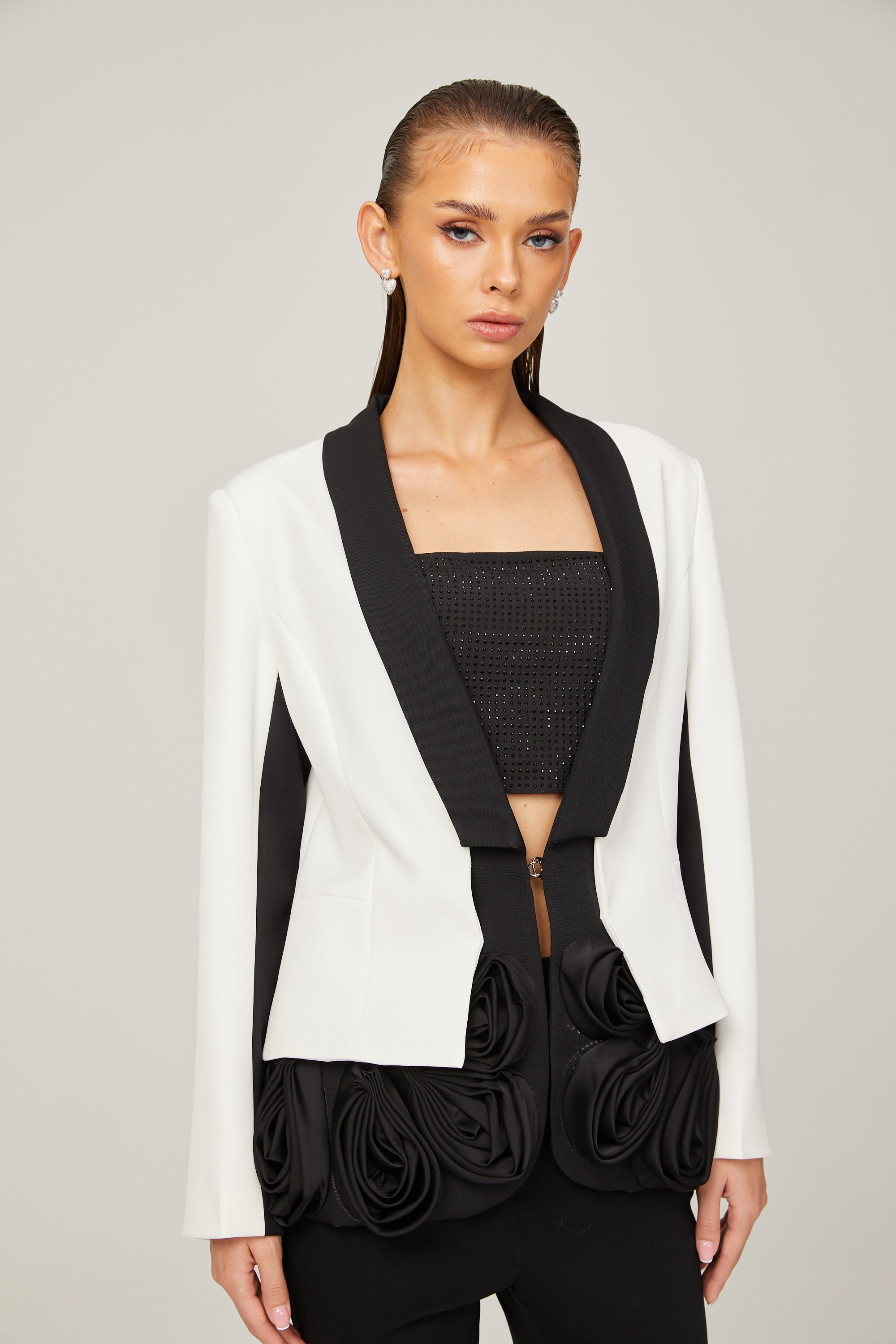 Jessica white 3d-petal layered blazer