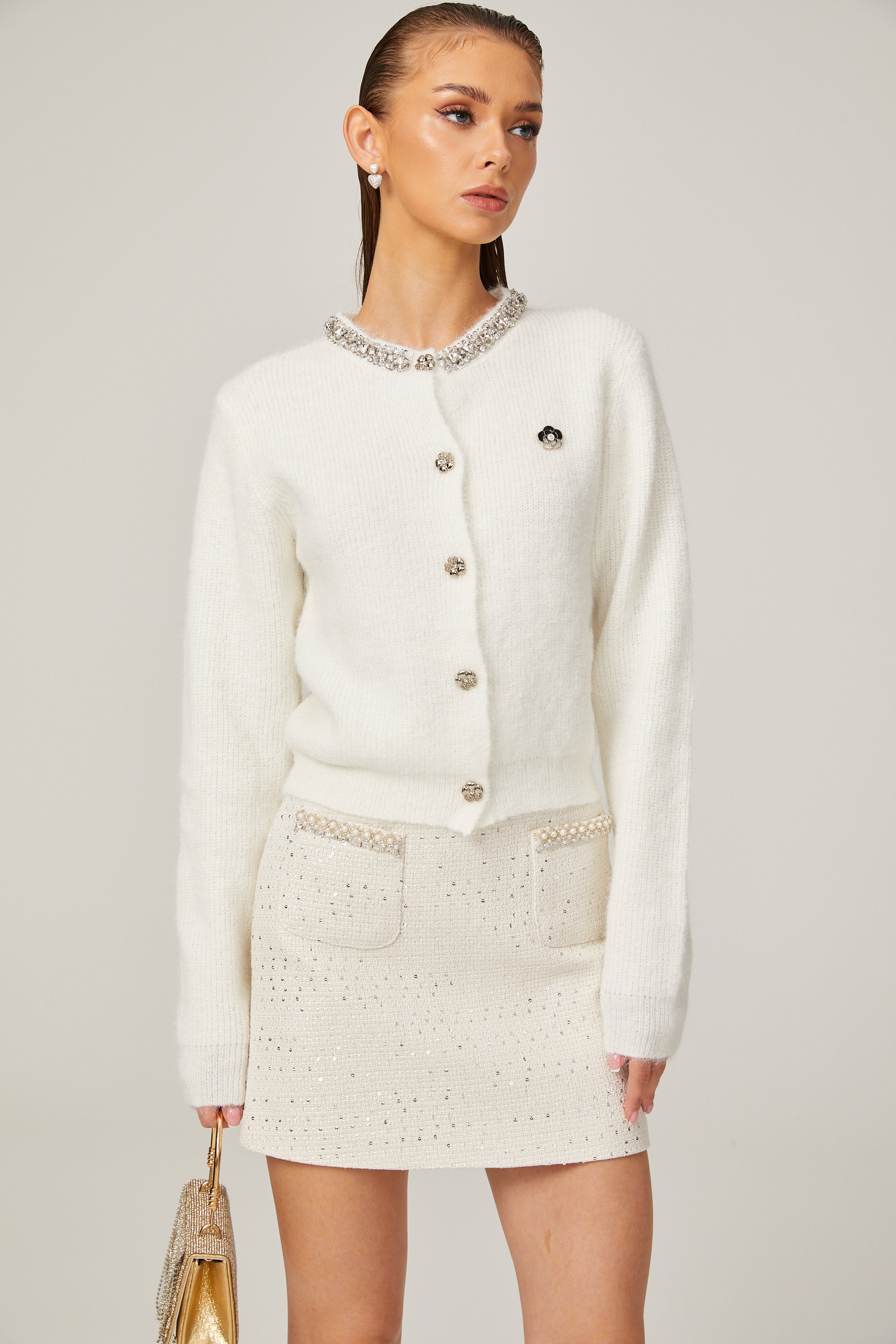 Désirée white embellished knitted cardigan