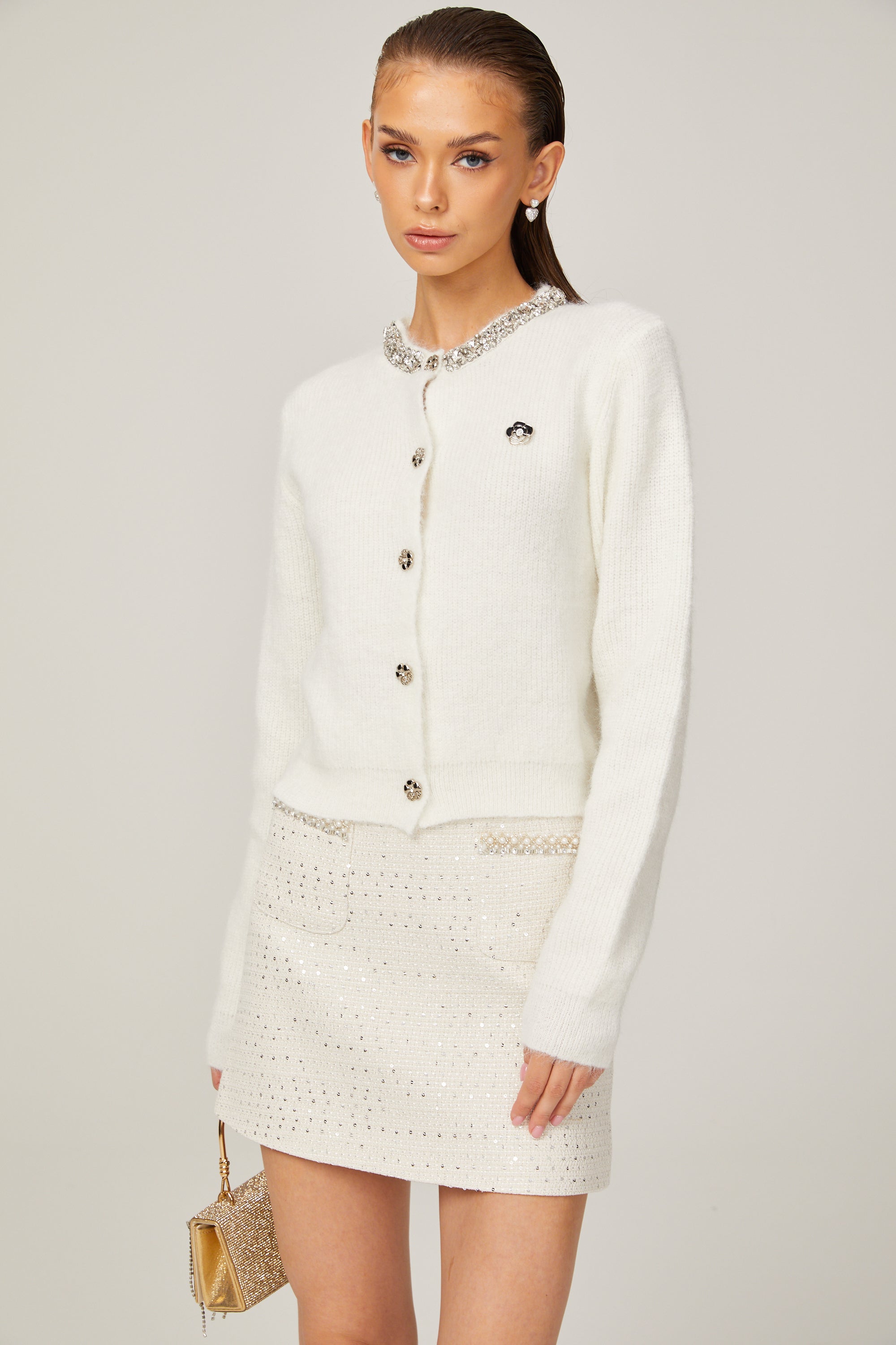 Désirée white embellished knitted cardigan