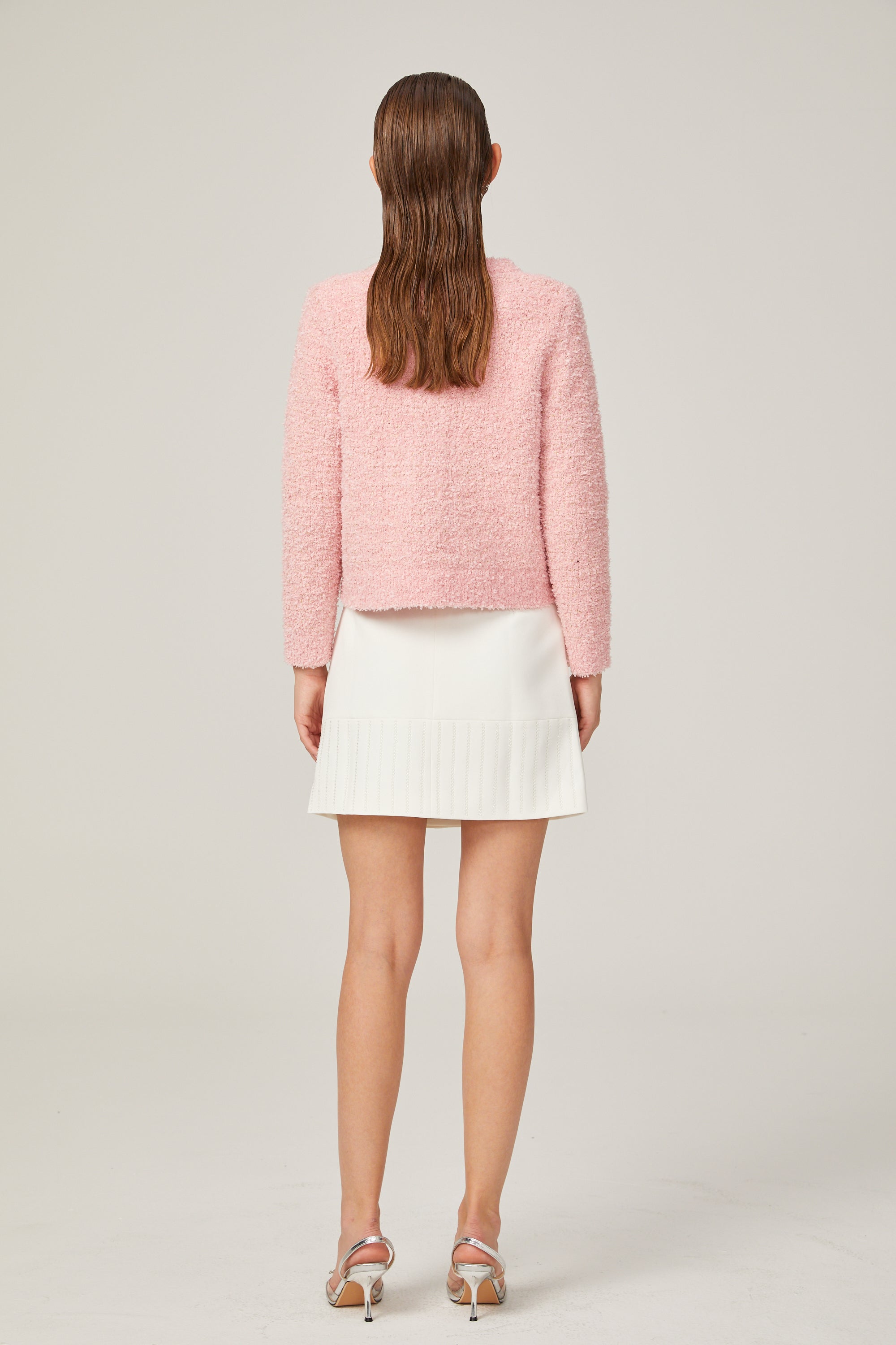 Carole pink long-sleeve bouclé jacket