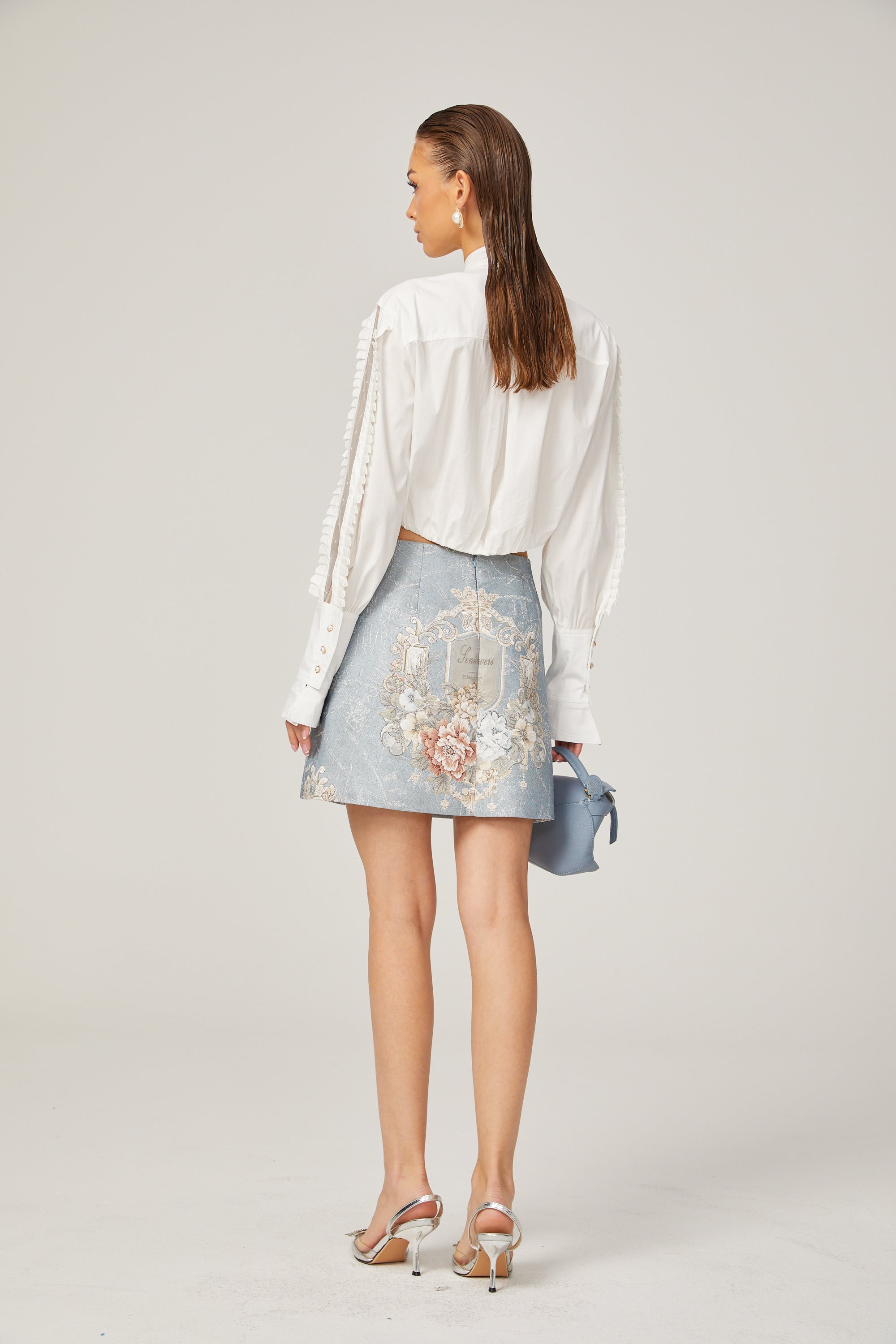 Aliénor blue embroidered mini skirt