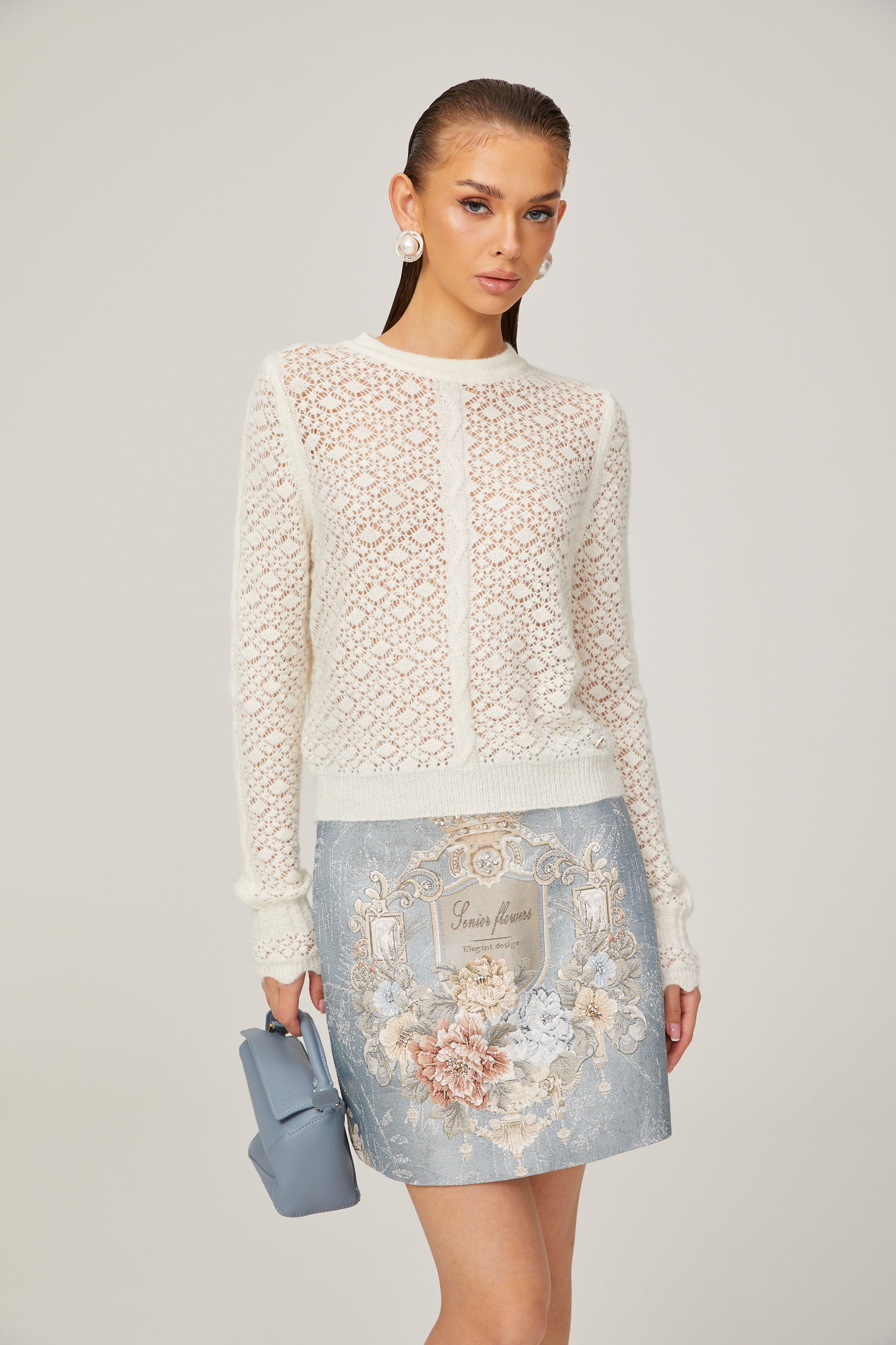 Amandine white cut-out knitted top