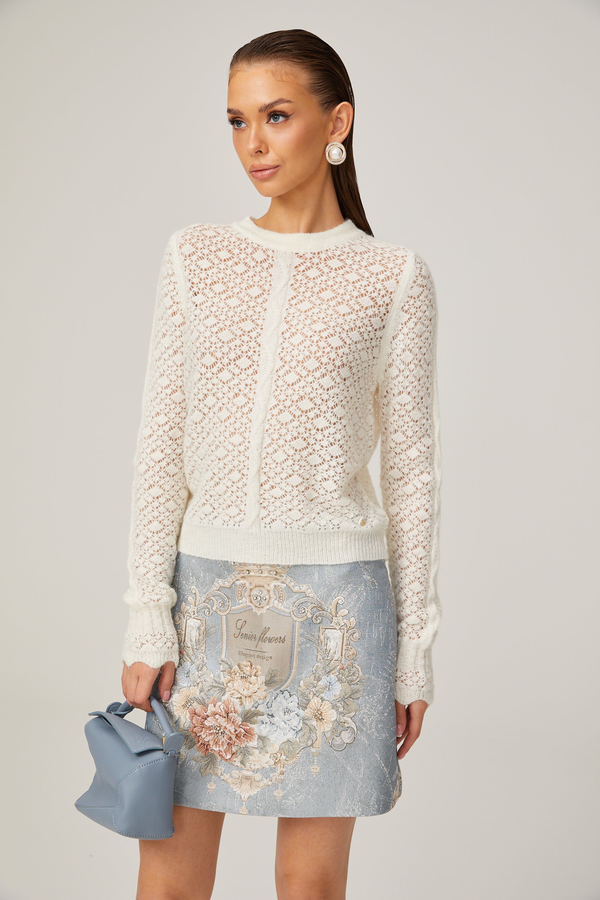 Amandine white cut-out knitted top