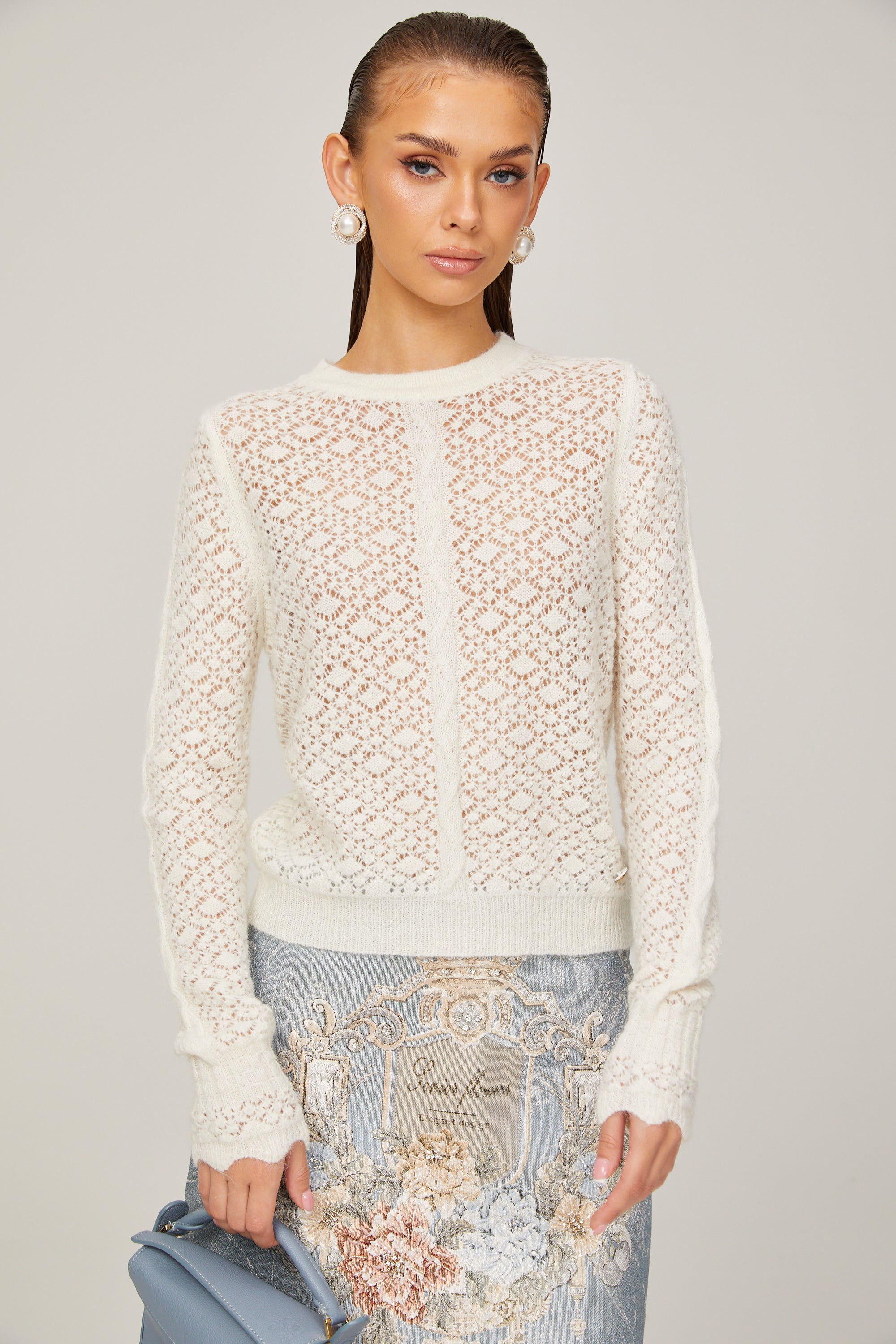 Amandine white cut-out knitted top