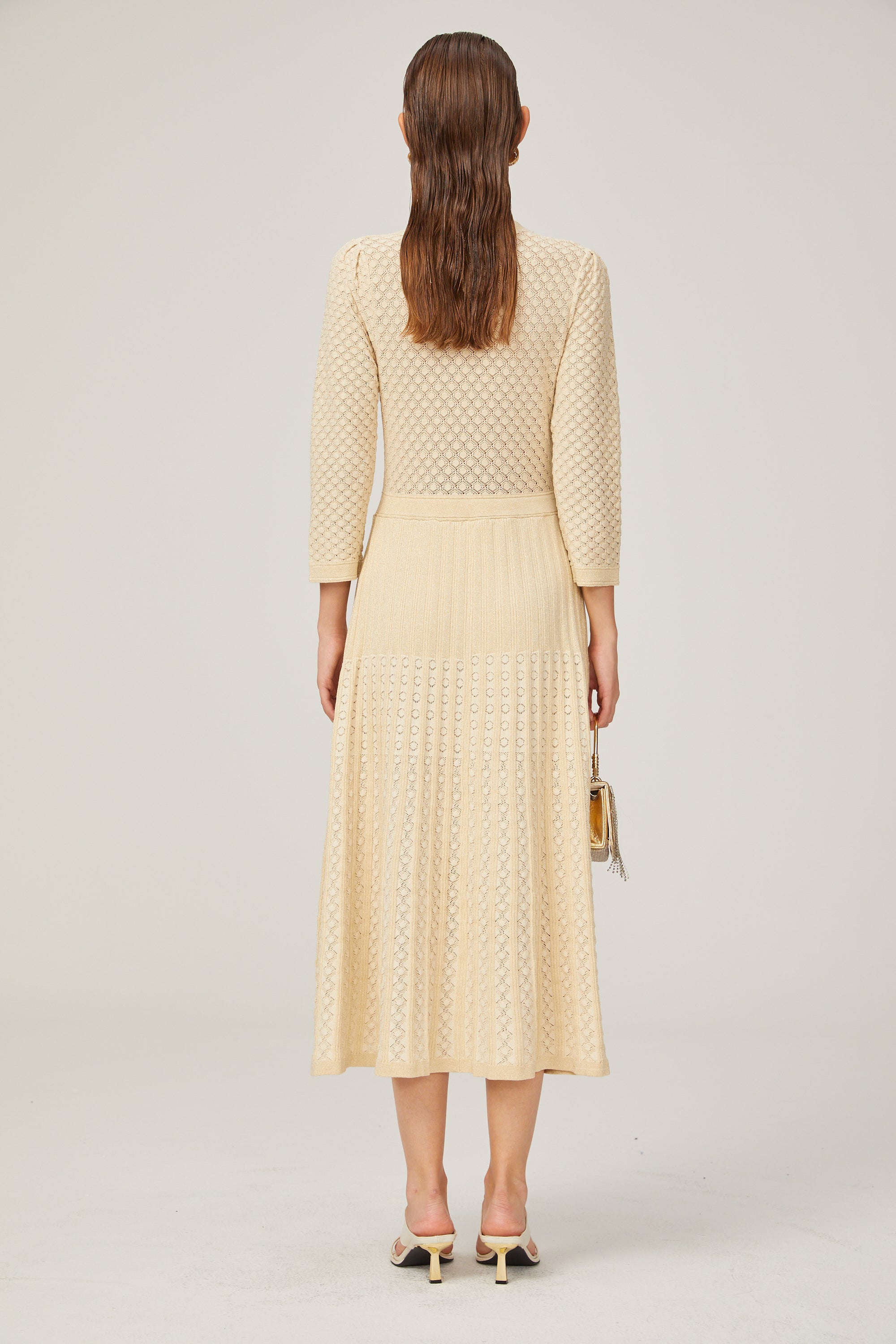 Élodie knitted long-sleeve midi dress in Neutrals