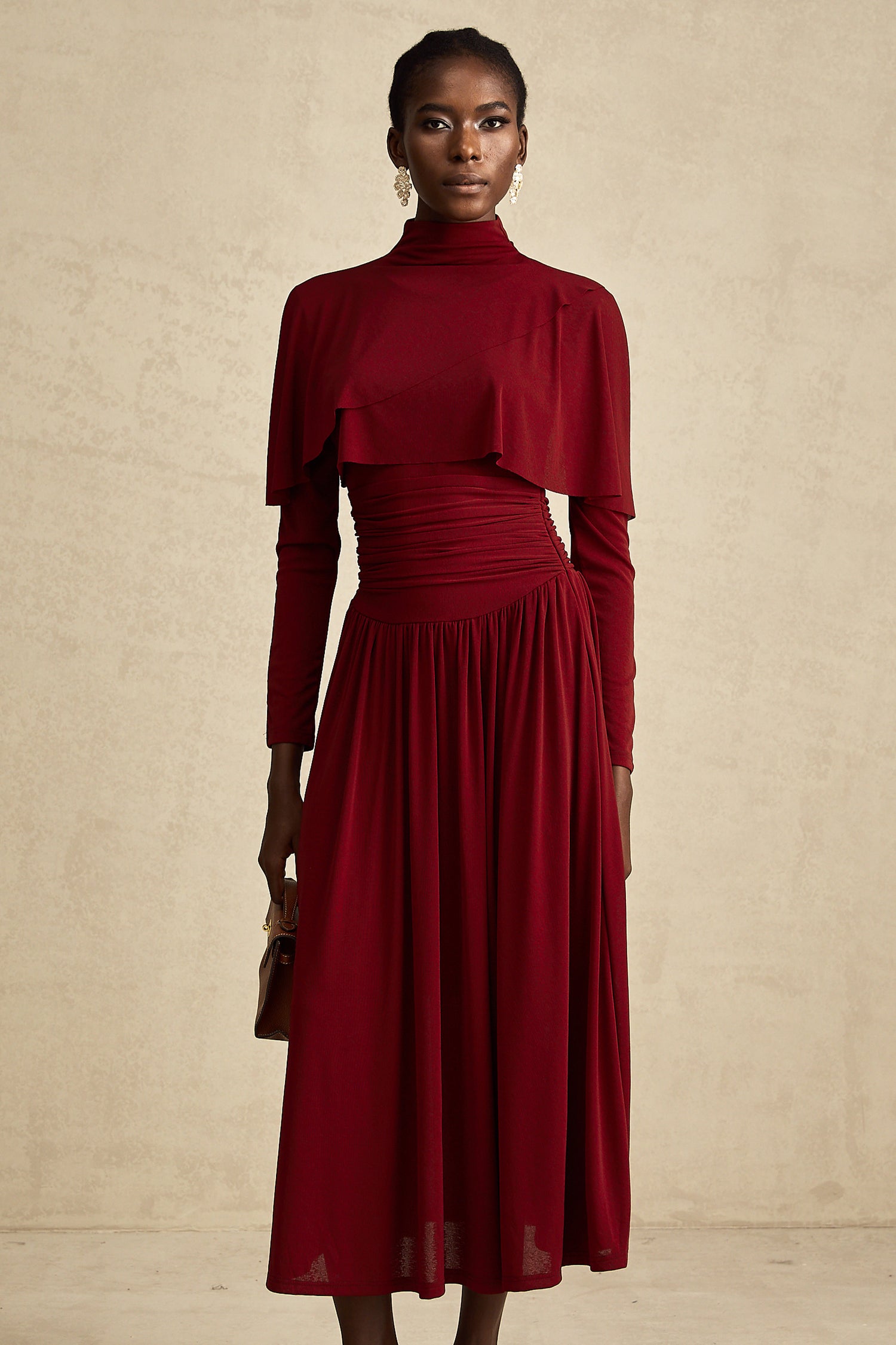 Red Ruched Midi Dress main image 0