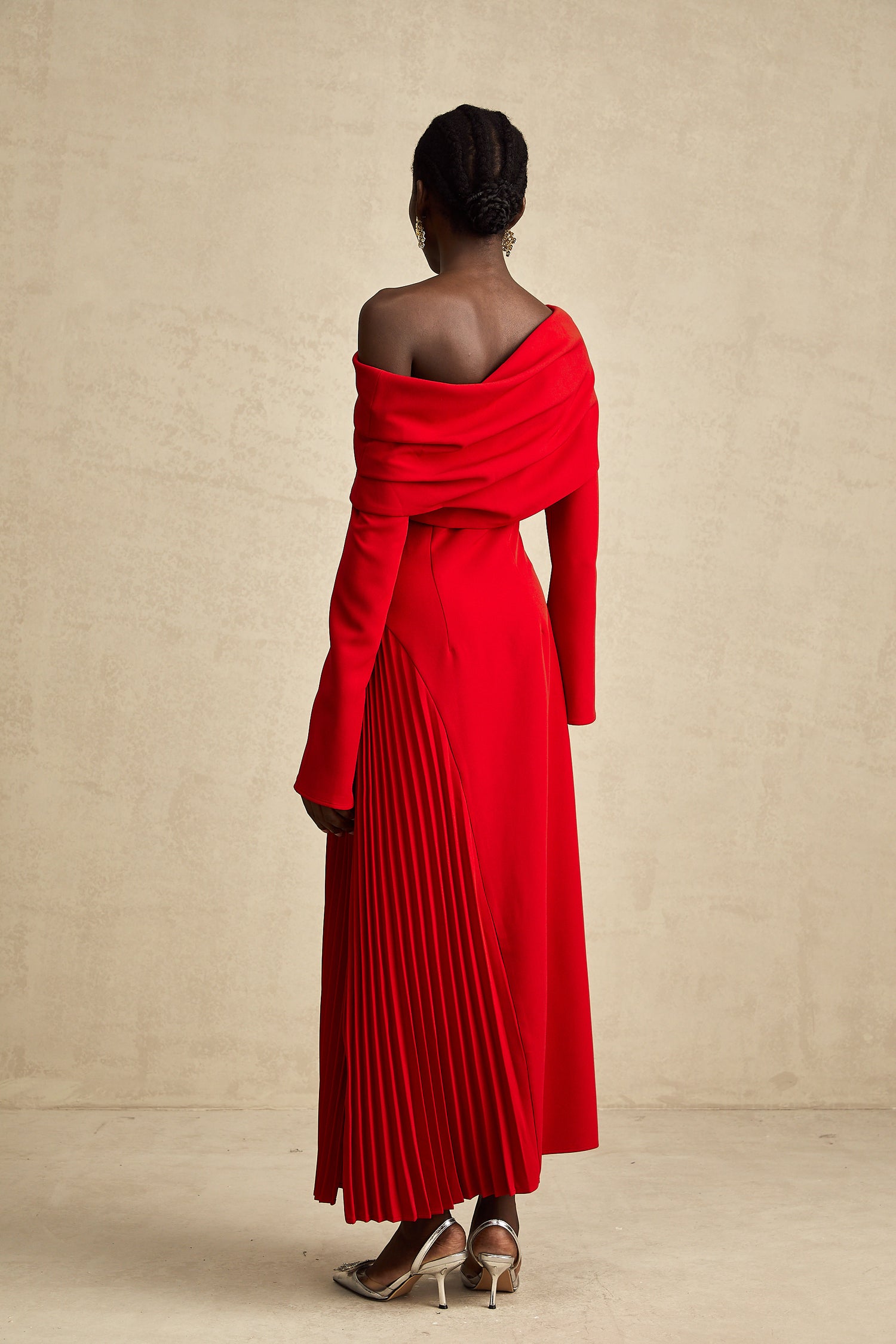 Red Knit Pleated Maxi Dress main image 0