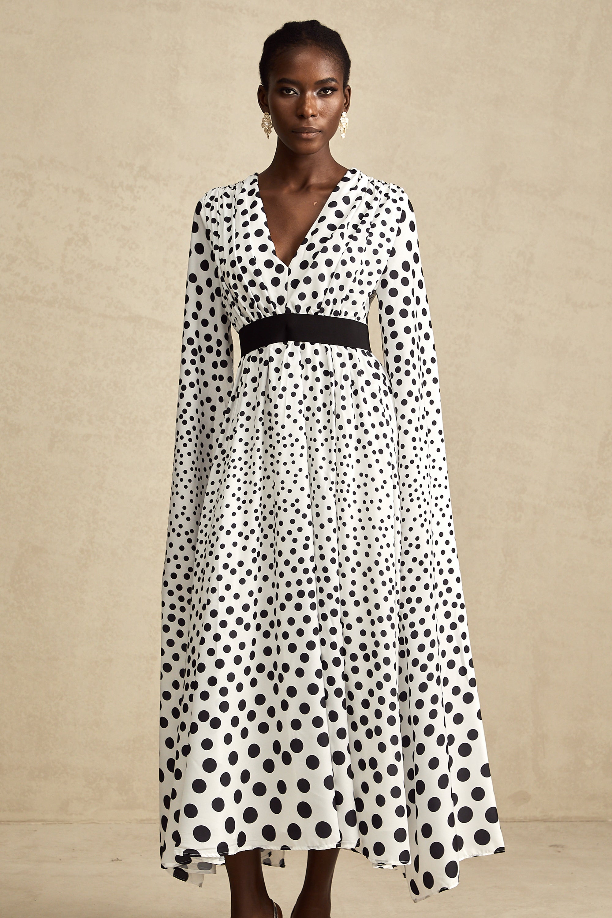 Black And White Spotty Long Sleeve Dress Women's Polka Dot Wrap