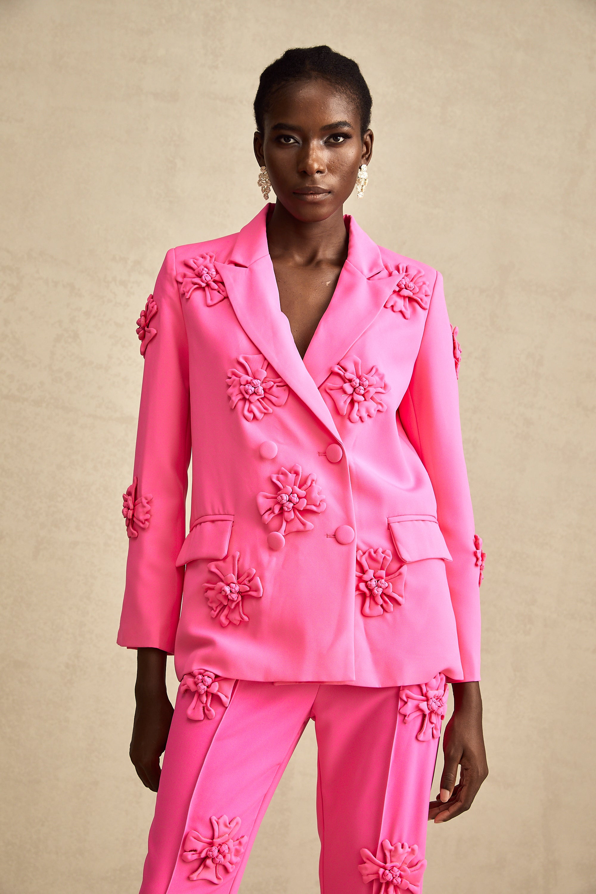 Amélie-Rose pink floral jacket & trousers matching set