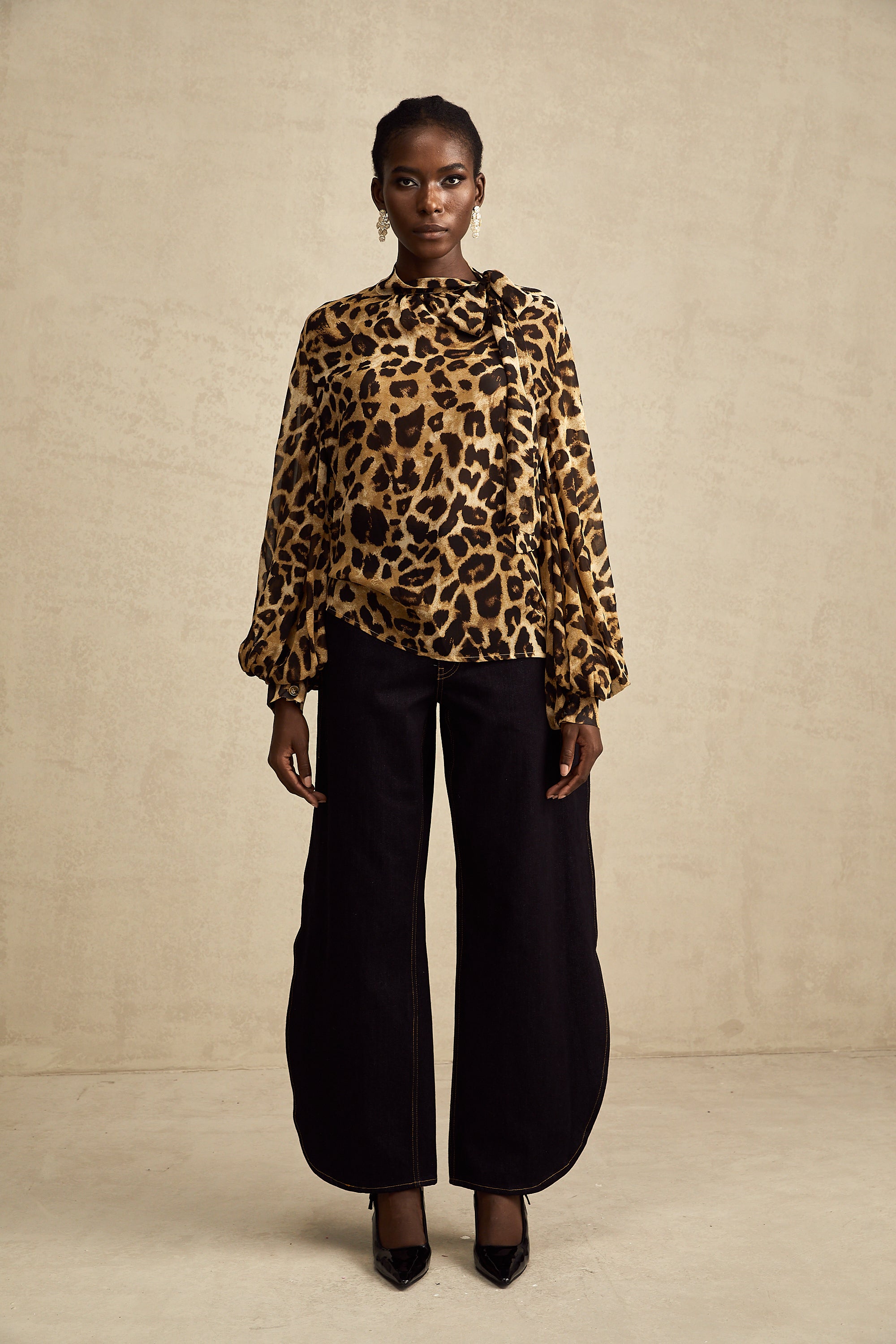 Gabrielle leopard-print blouson-sleeve blouse