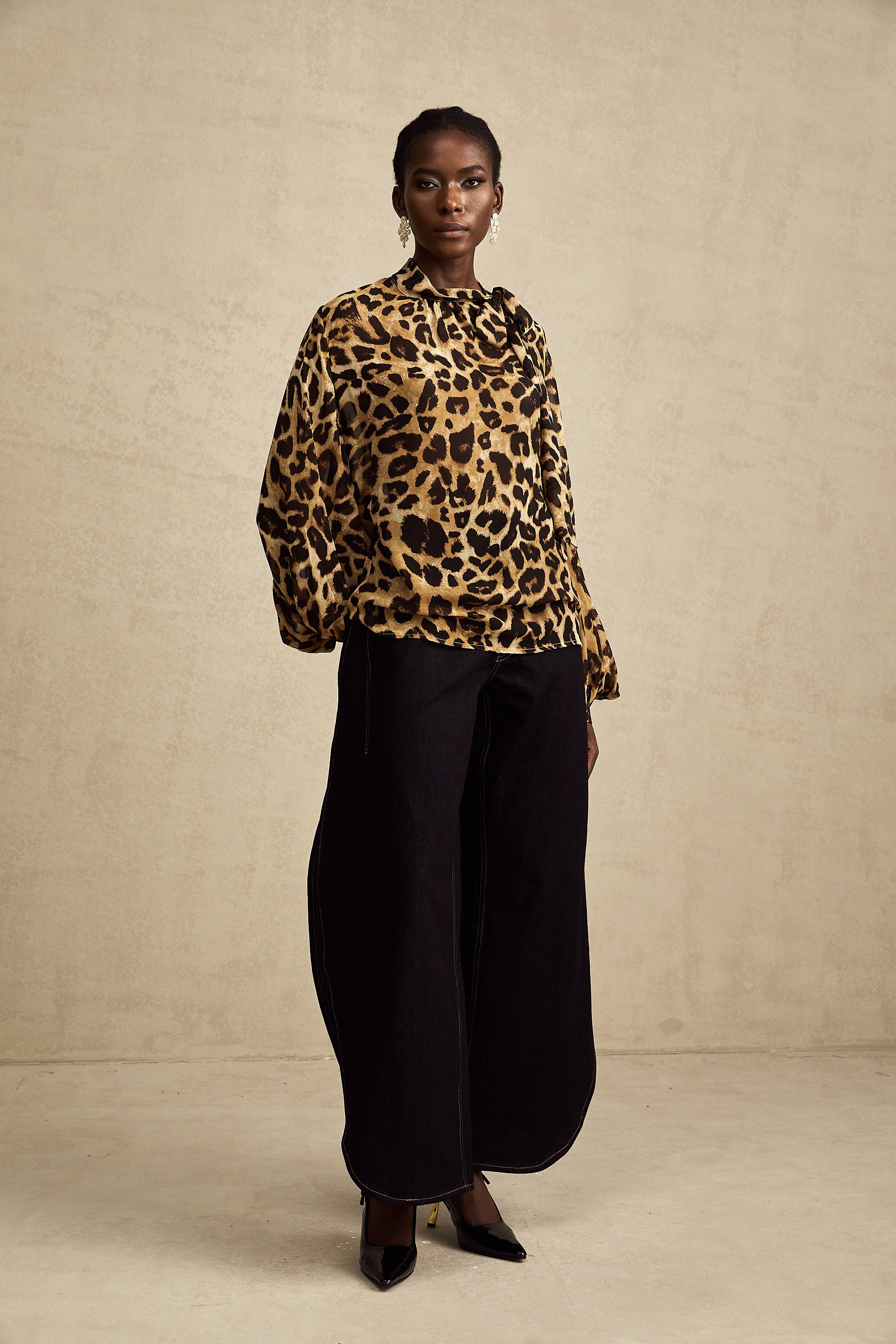 Gabrielle leopard-print blouson-sleeve blouse