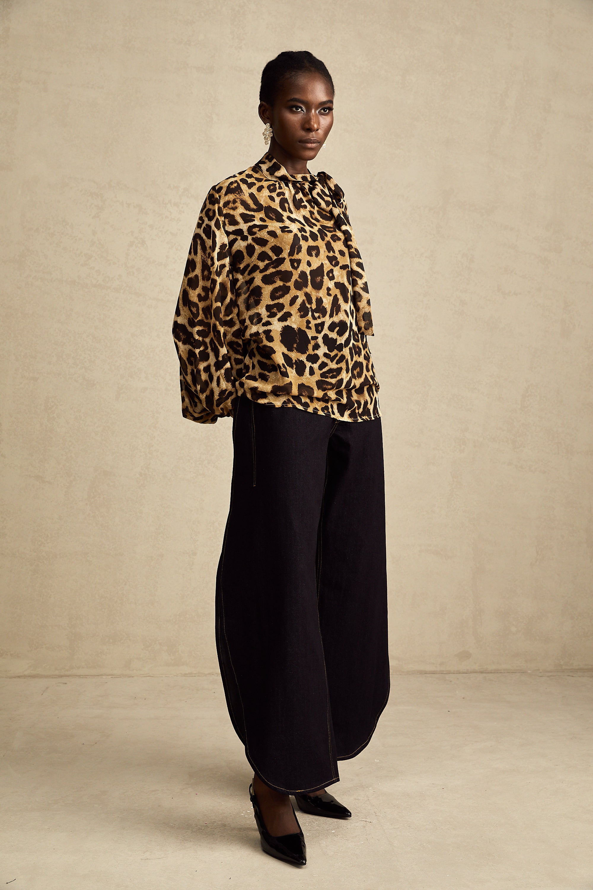 Gabrielle leopard-print blouson-sleeve blouse