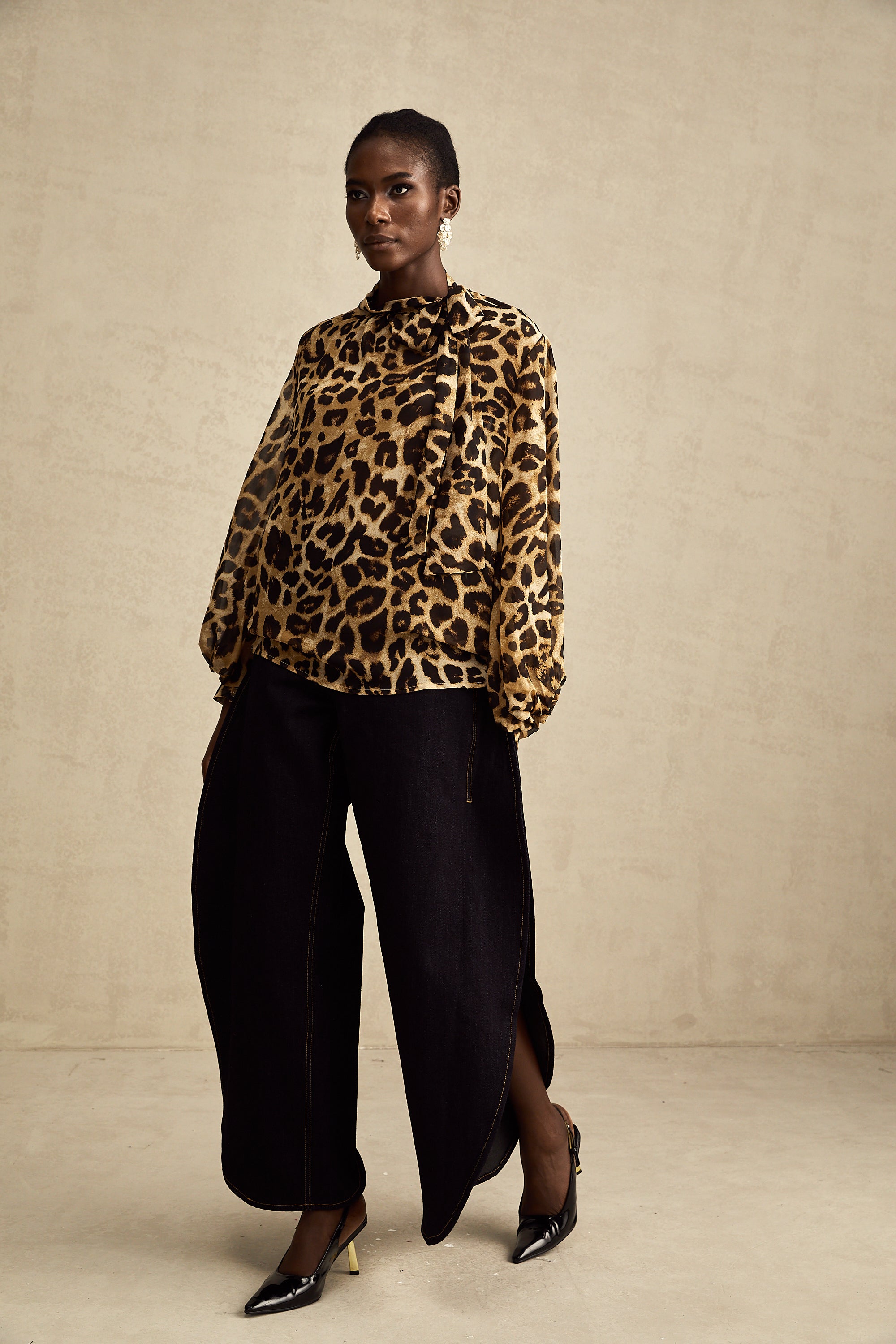 Gabrielle leopard-print blouson-sleeve blouse