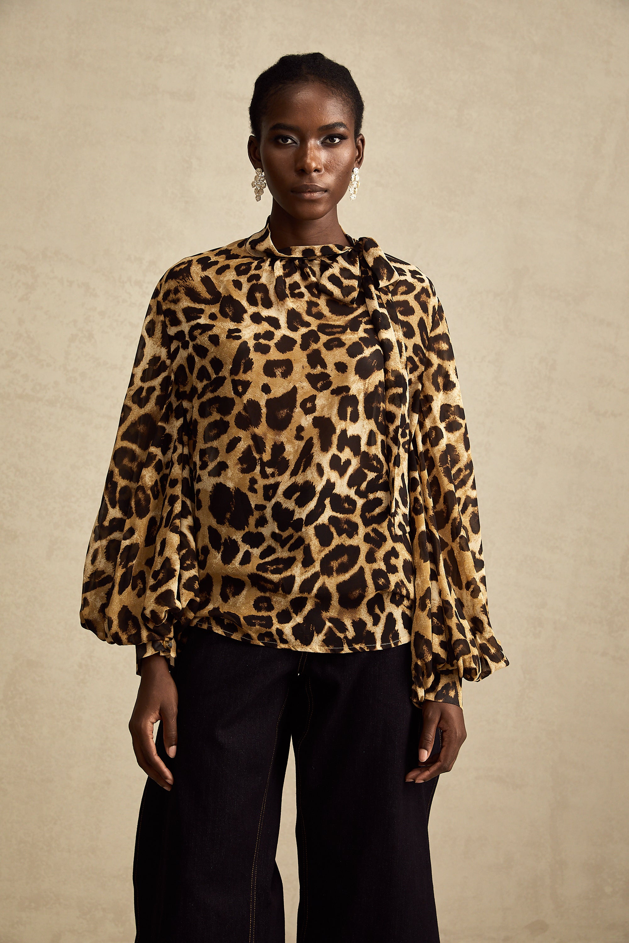 Gabrielle leopard-print blouson-sleeve blouse