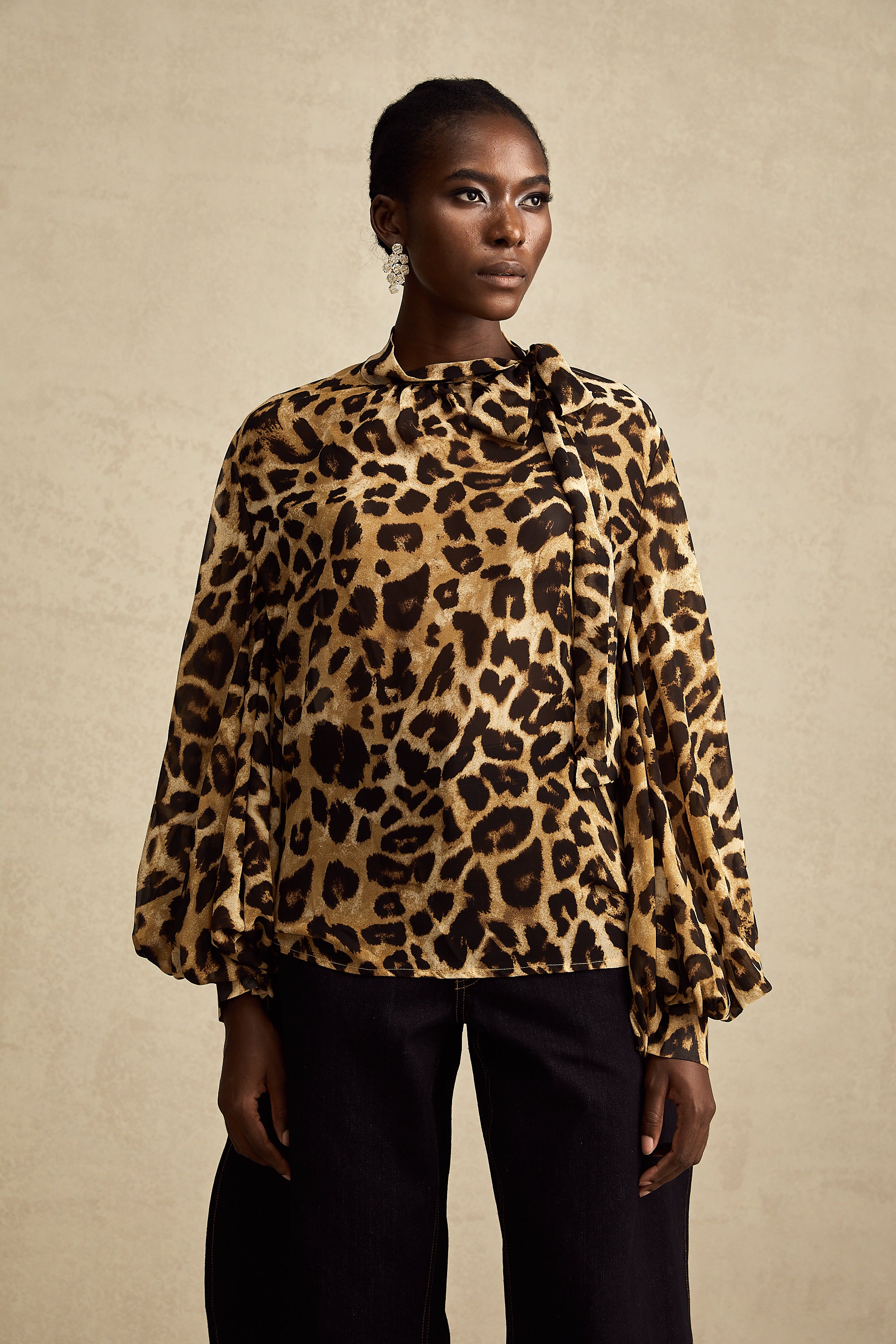 Gabrielle leopard-print blouson-sleeve blouse