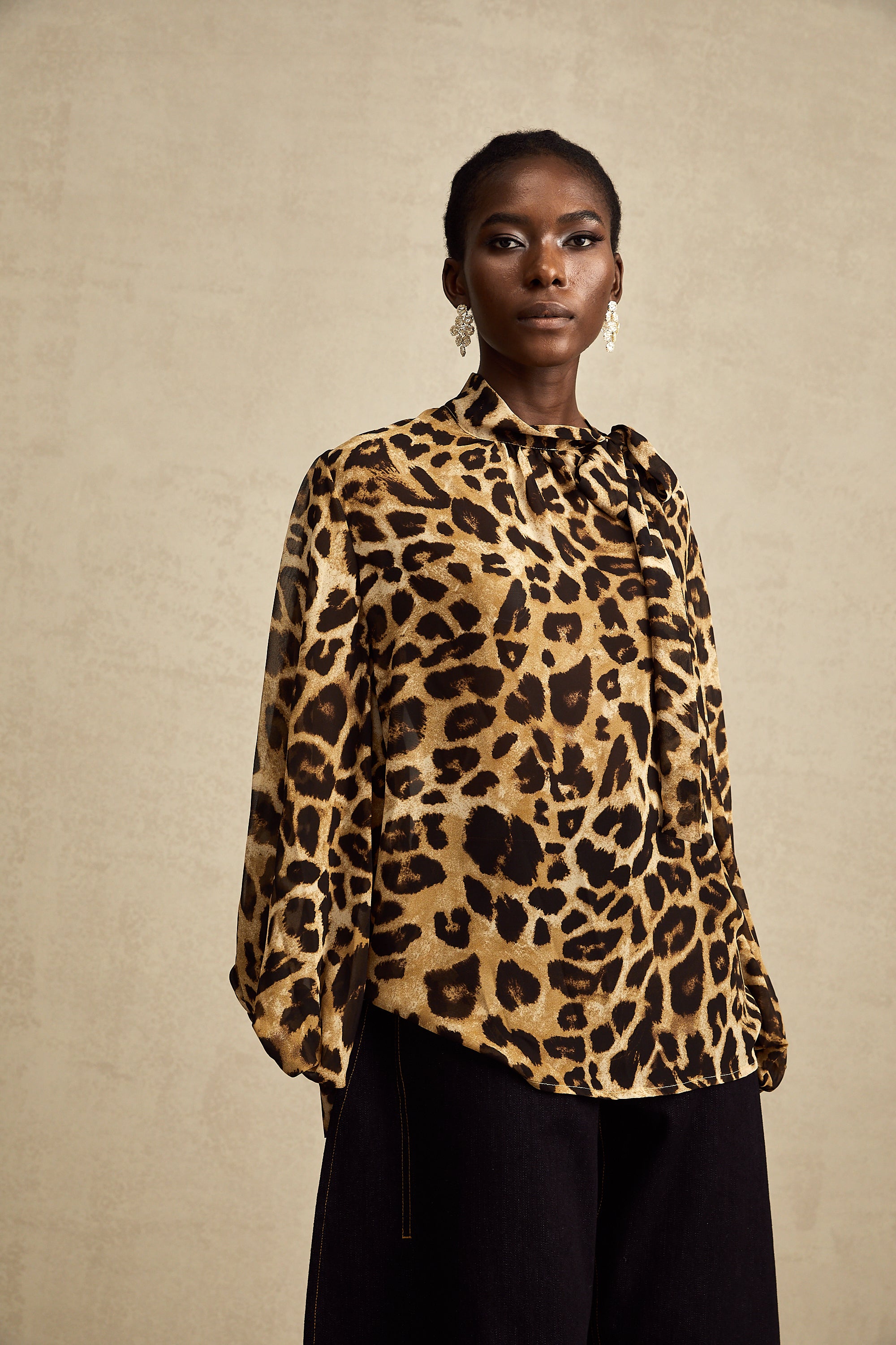 Gabrielle leopard-print blouson-sleeve blouse