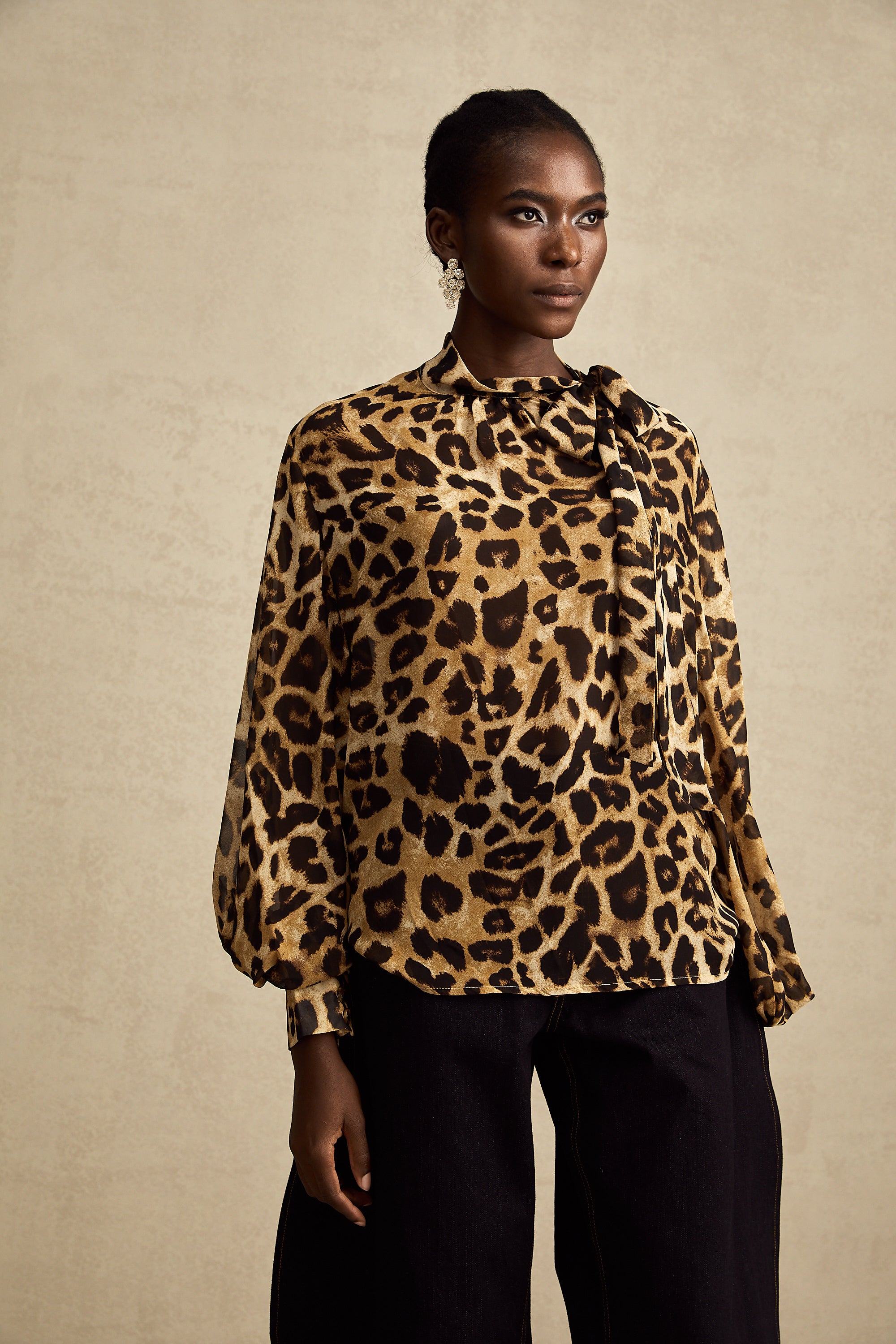 Gabrielle leopard-print blouson-sleeve blouse