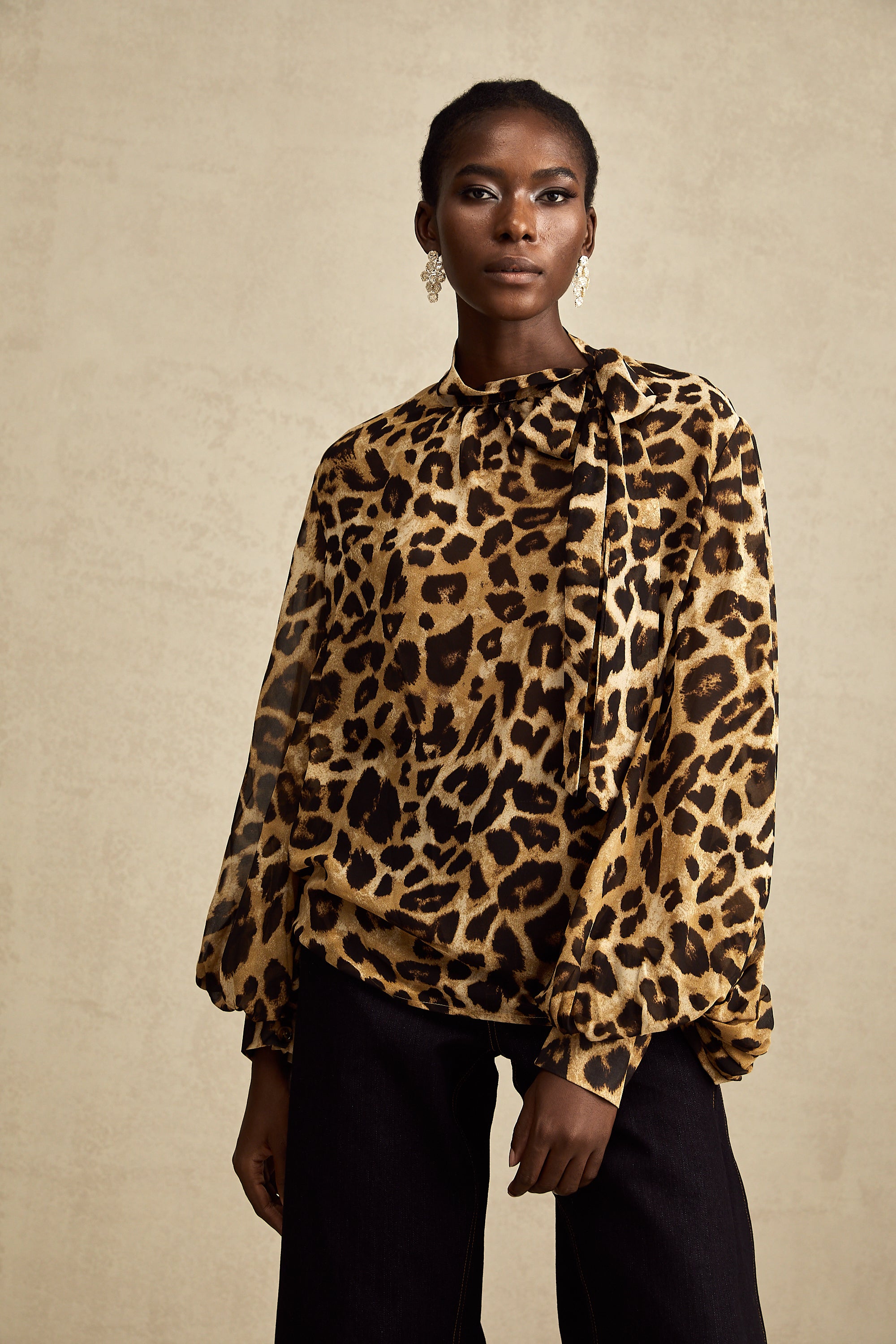 Gabrielle leopard-print blouson-sleeve blouse