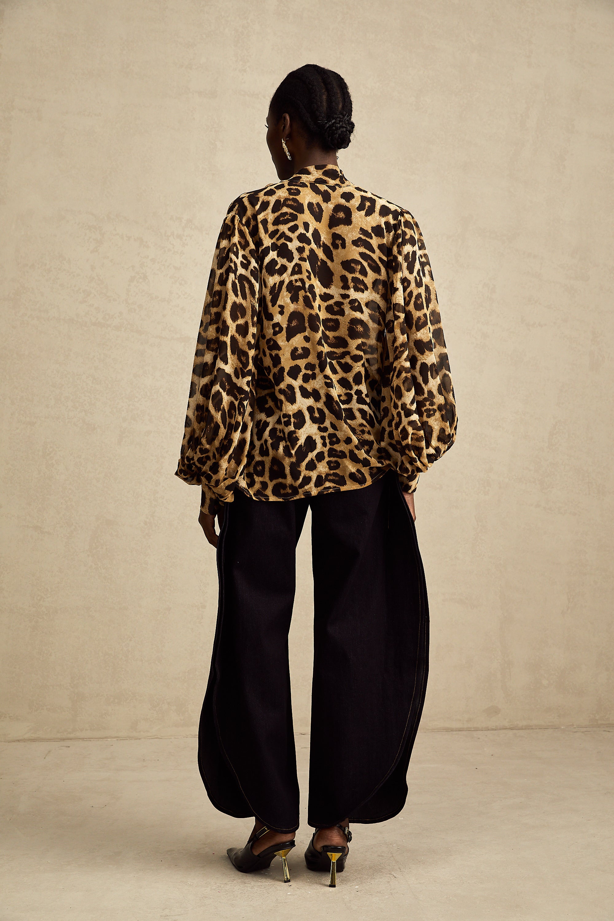 Gabrielle leopard-print blouson-sleeve blouse