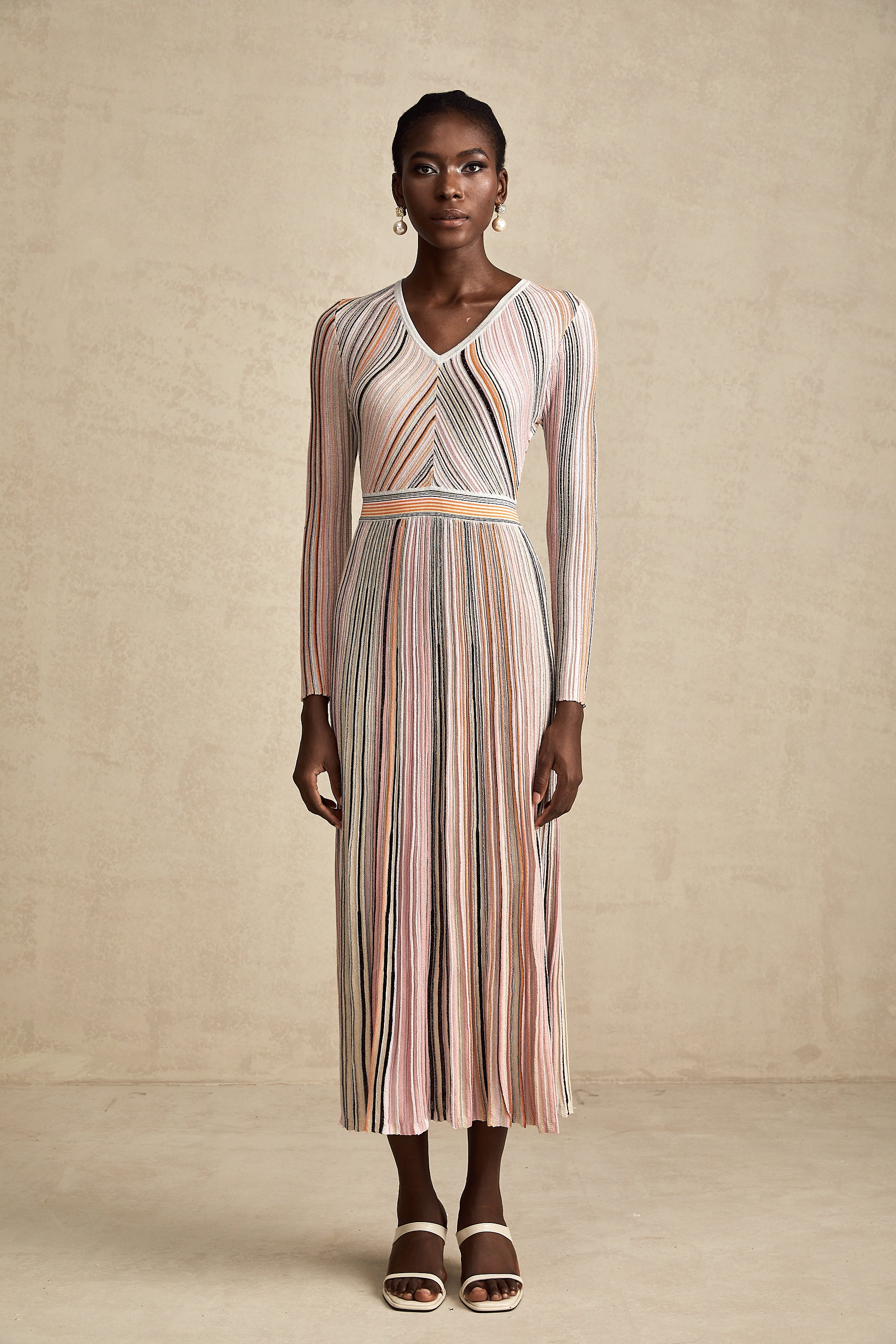 Mathilde metallic pleated midi dress in Pink