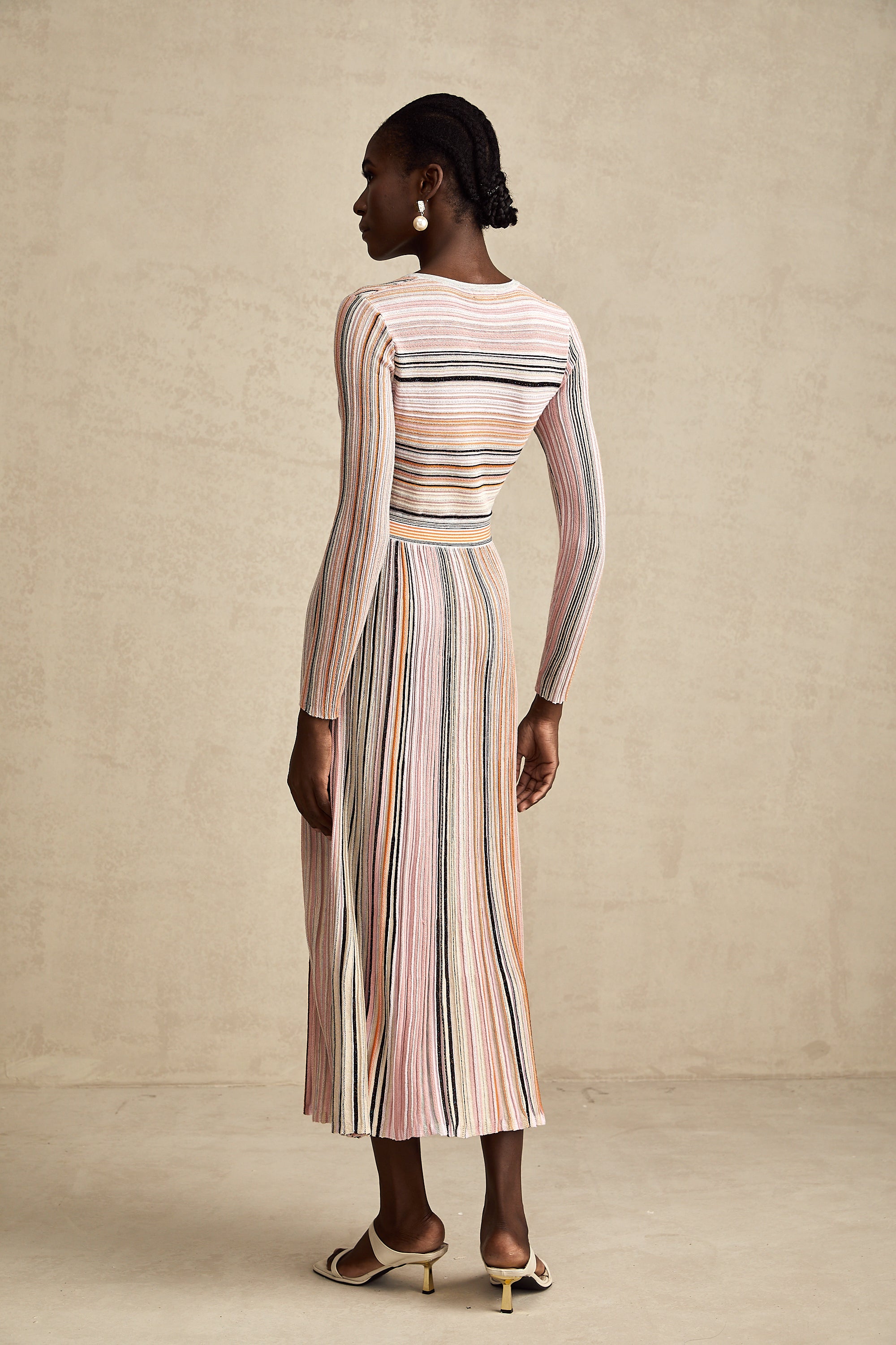 Mathilde metallic pleated midi dress in Pink