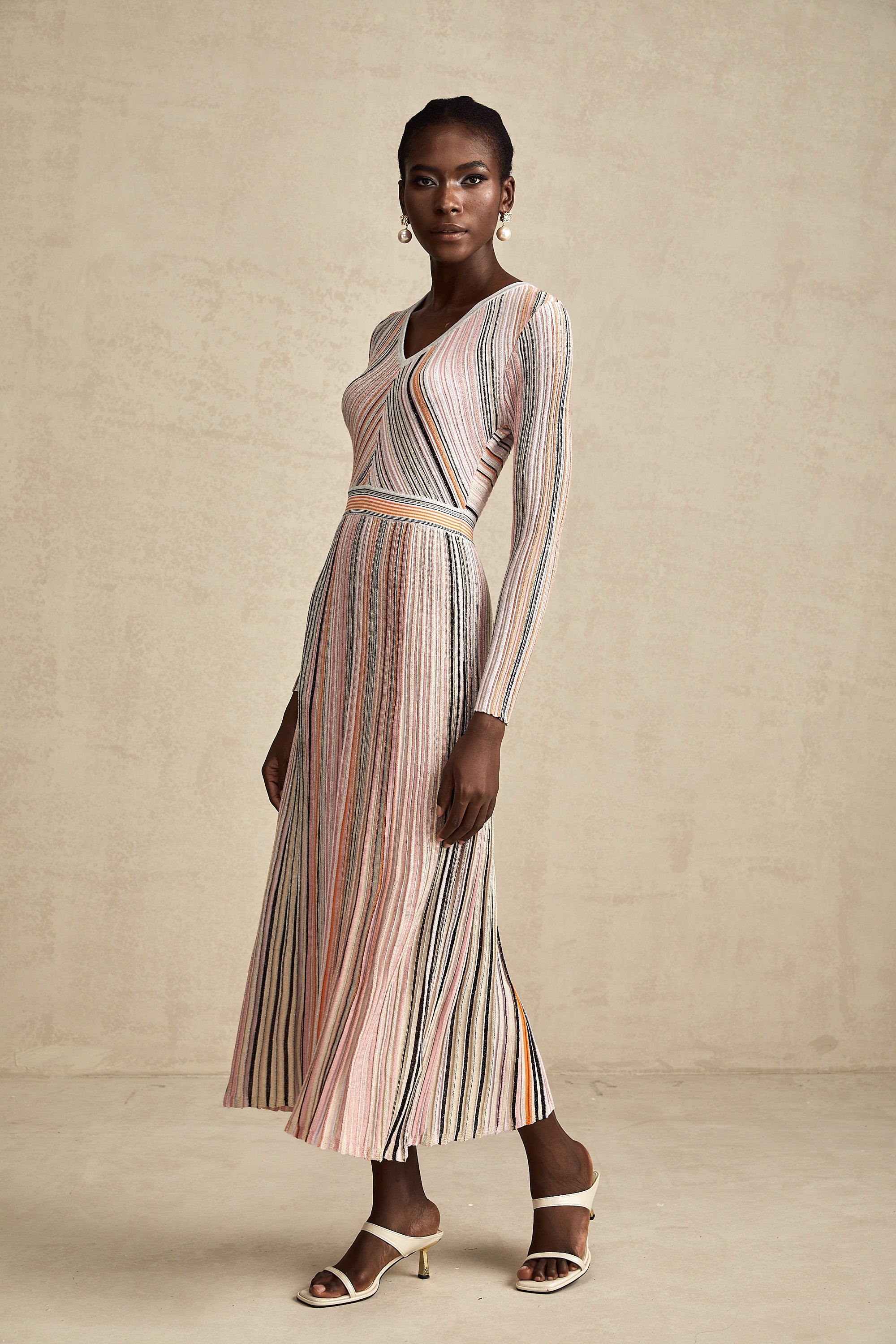 Mathilde metallic pleated midi dress in Pink