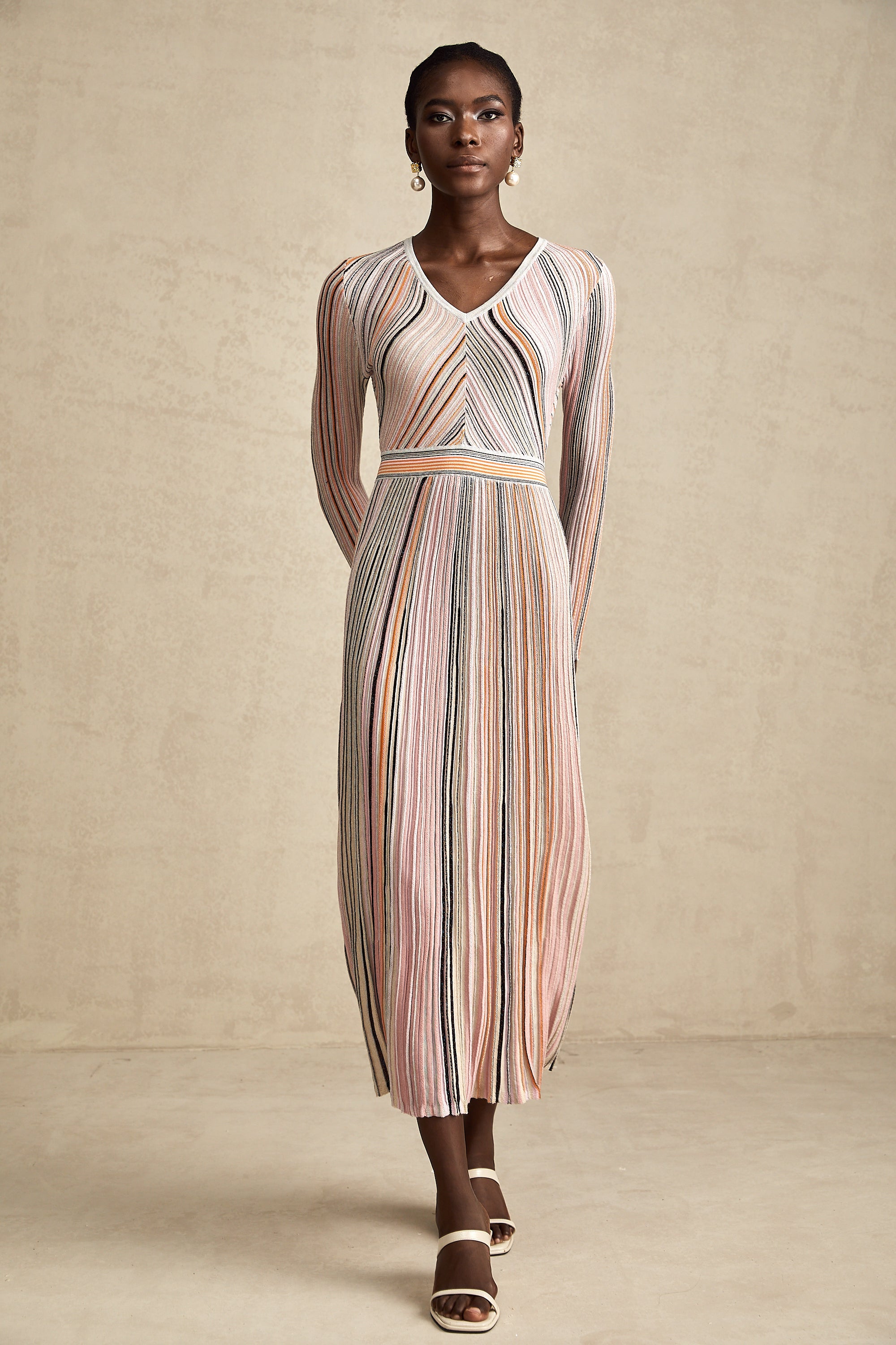 Mathilde metallic pleated midi dress in Pink