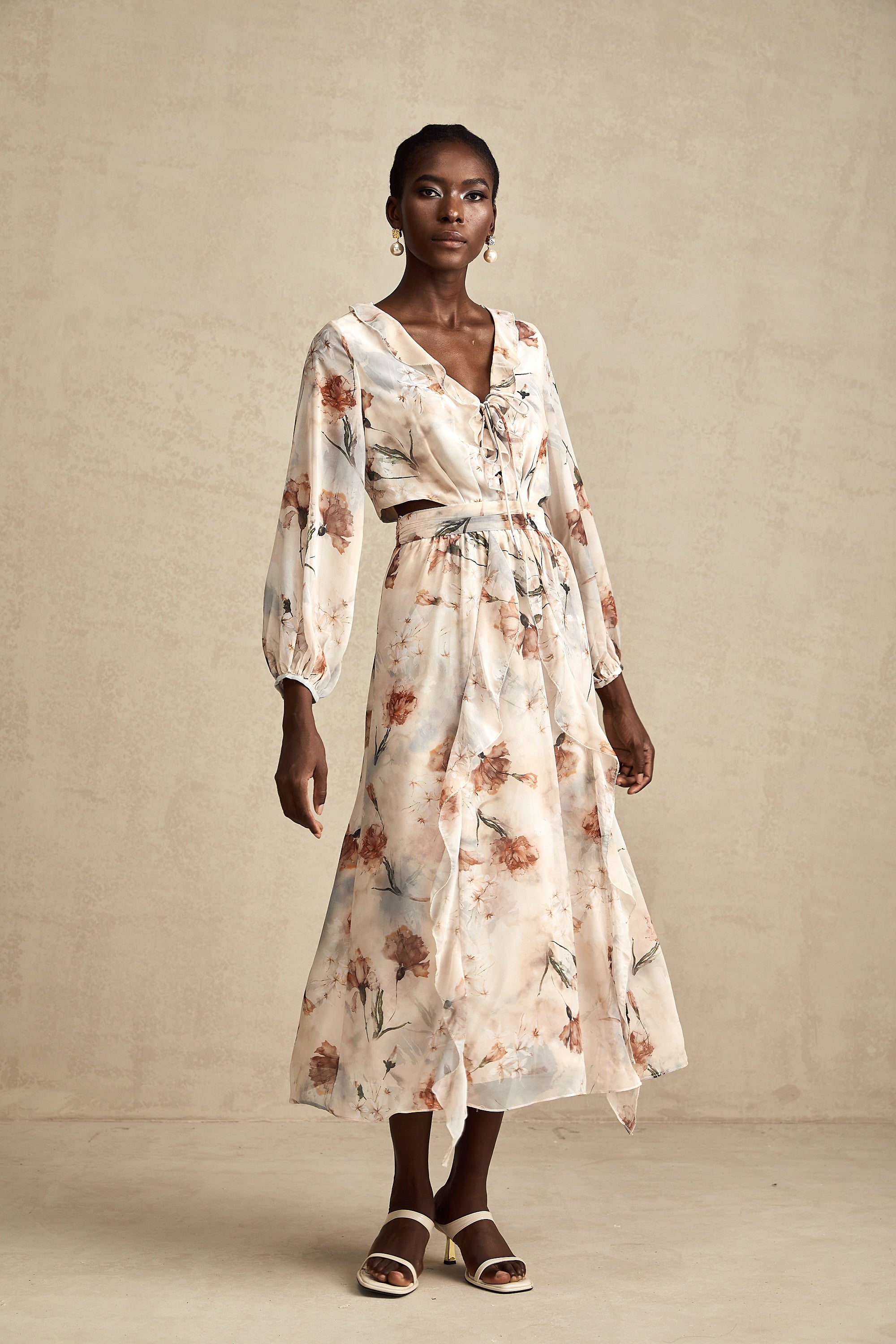 Bérengère floral-print open-waist midi dress