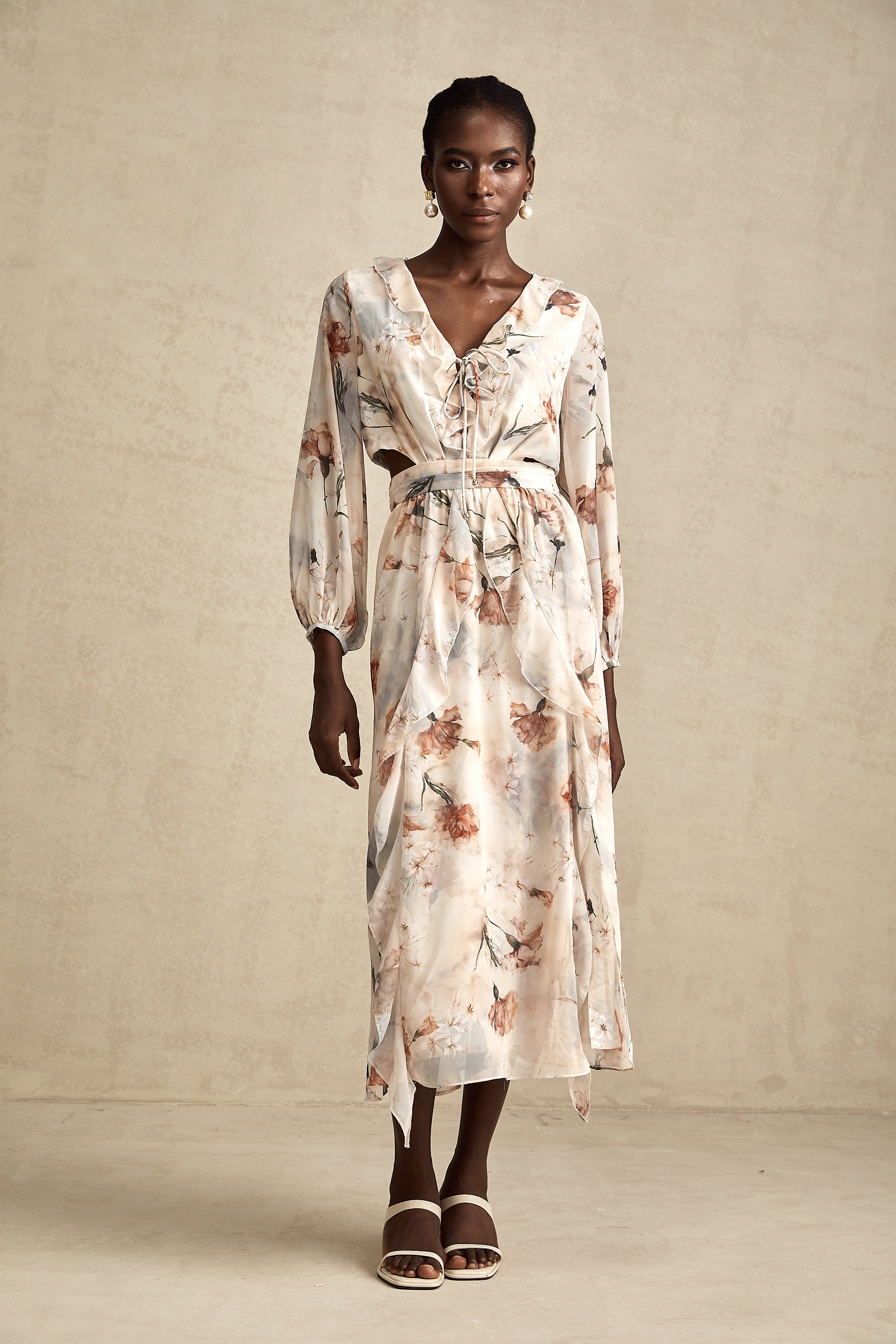 Bérengère floral-print open-waist midi dress