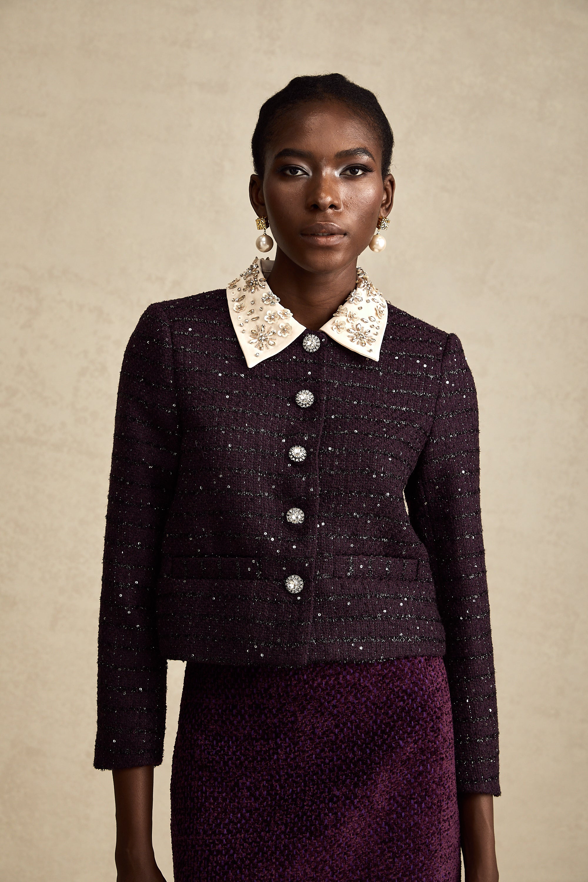 Diane purple sequin panelled-collar jacket