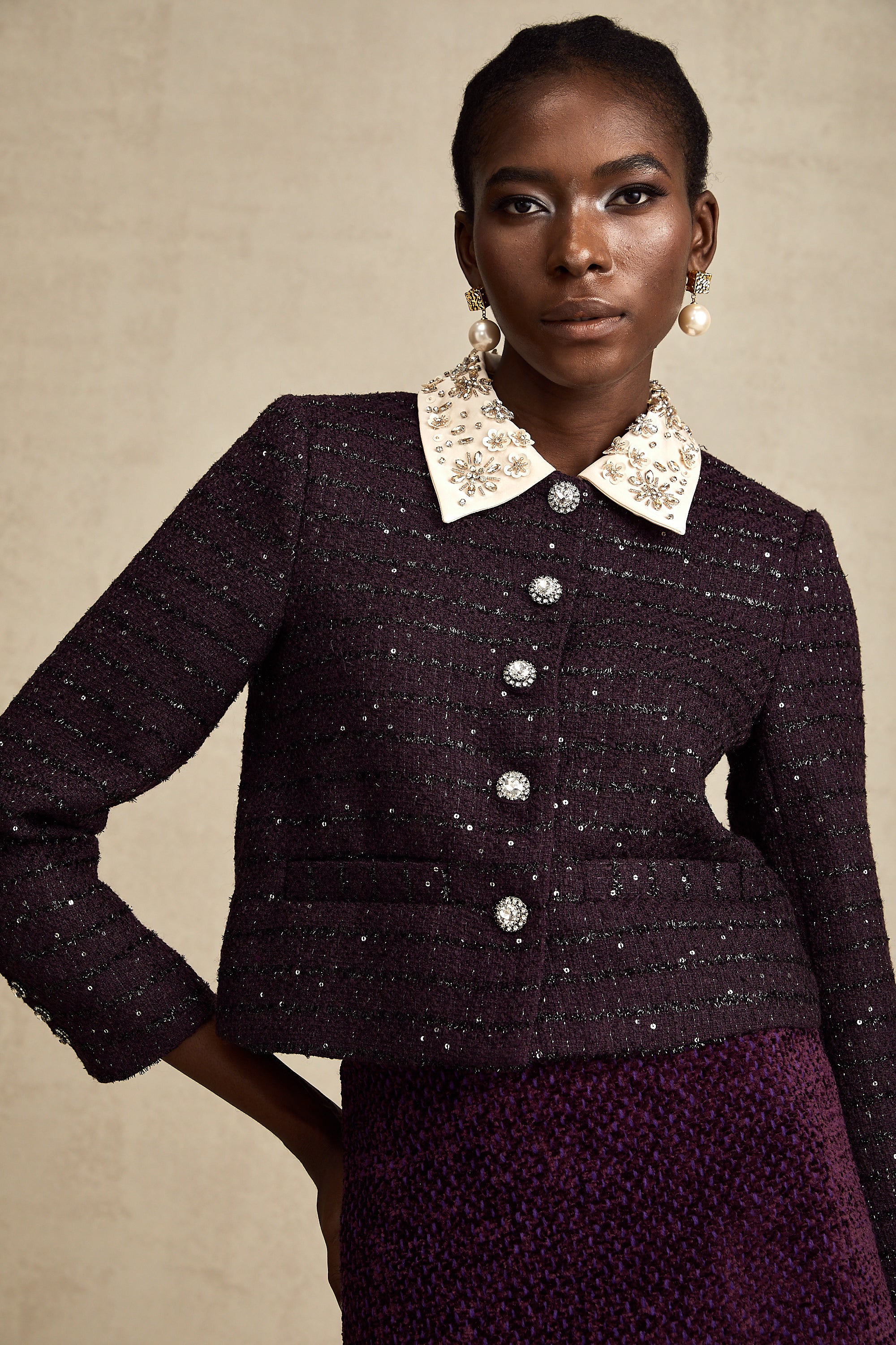 Diane purple sequin panelled-collar jacket