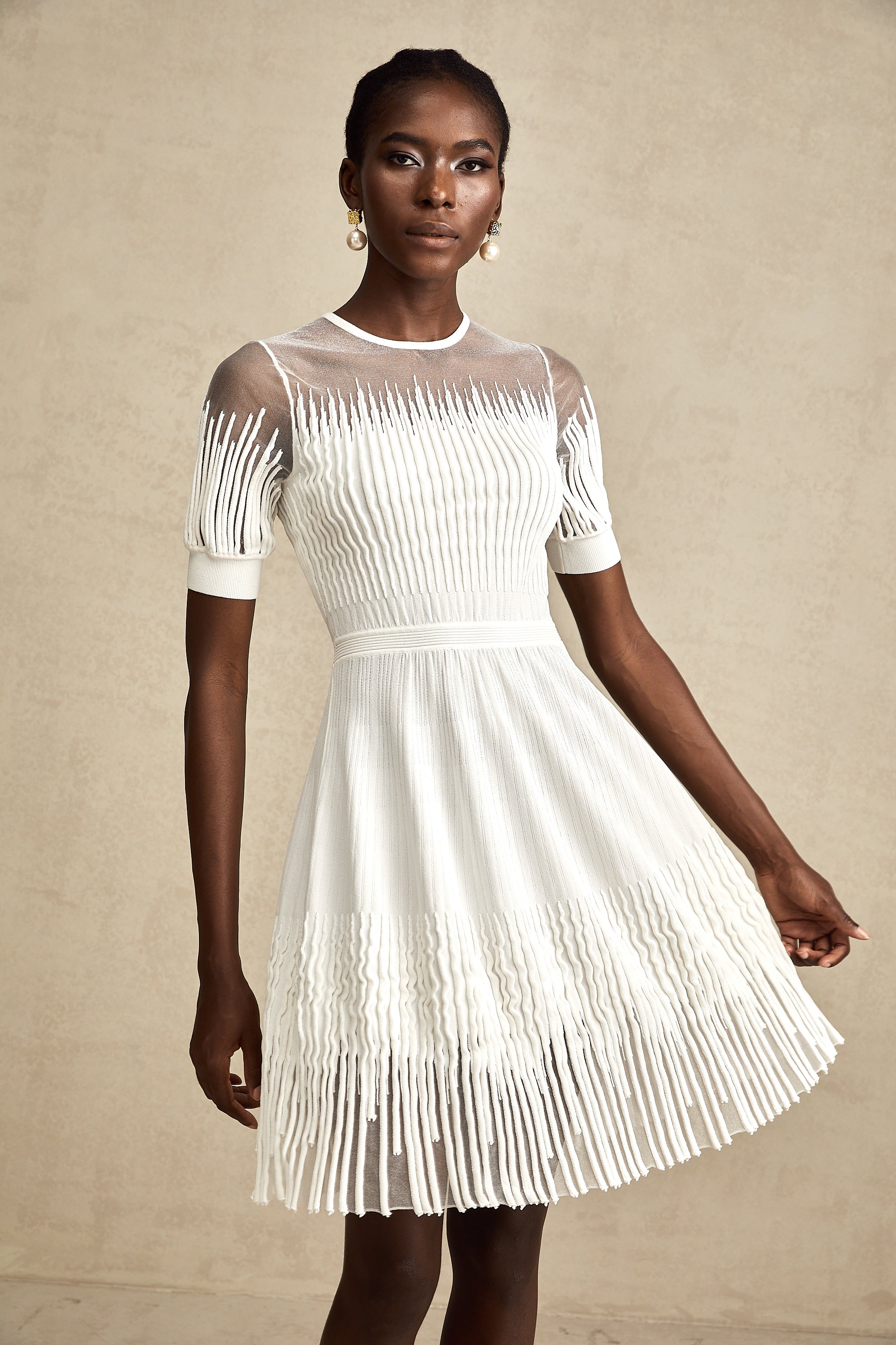 Juliette white fringe semi-sheer mini dress