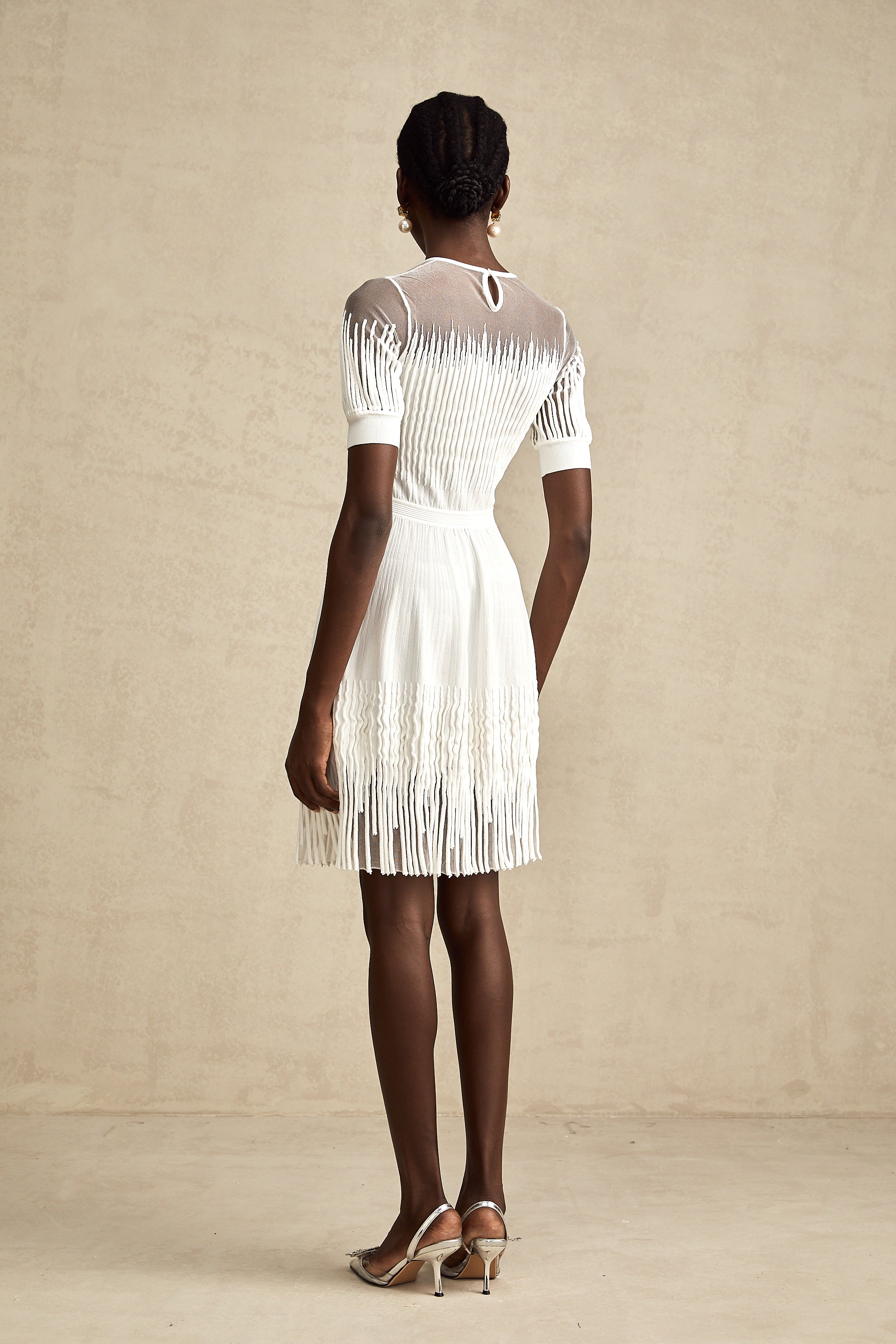 Juliette white fringe semi-sheer mini dress